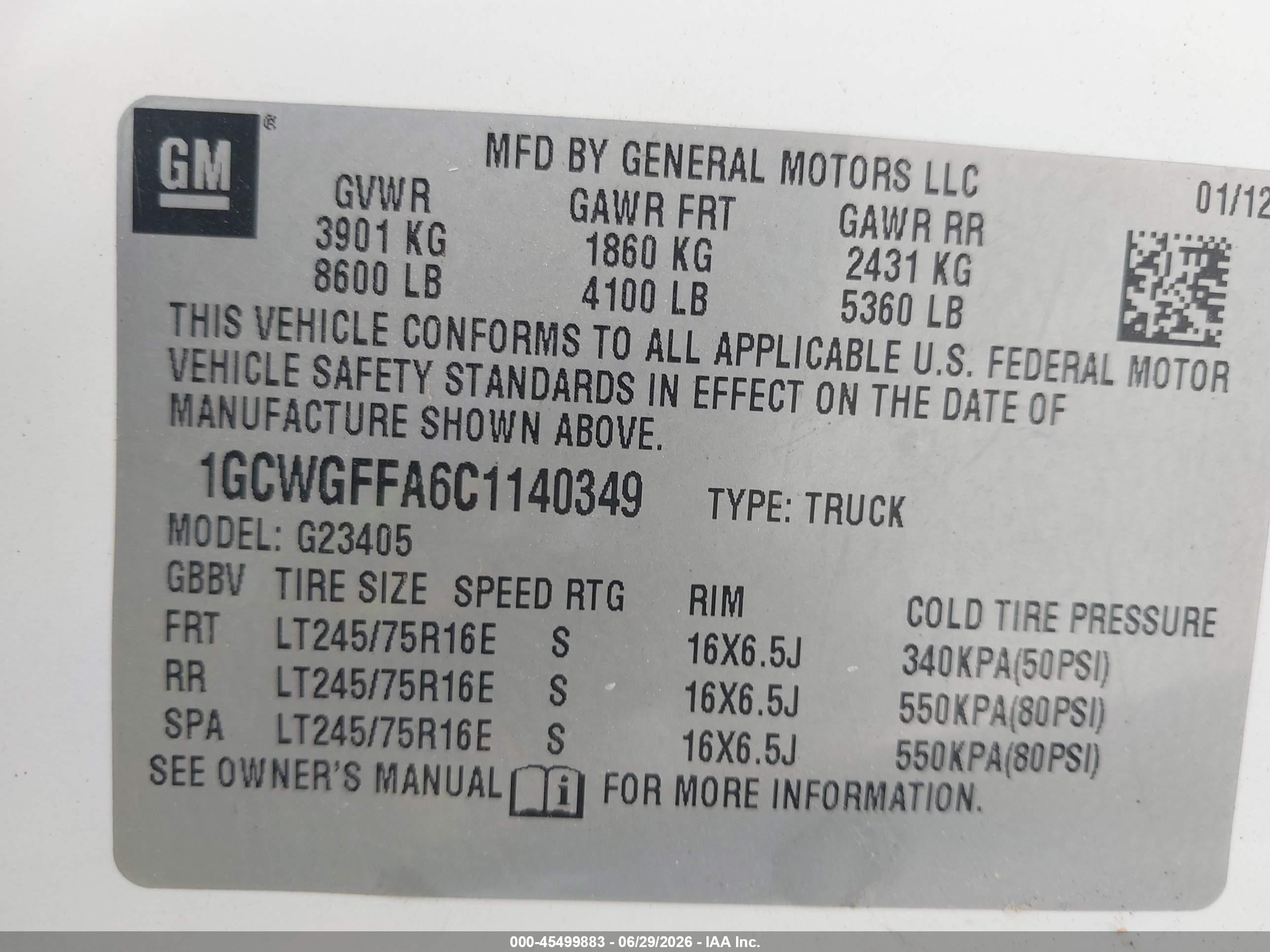 2012 Chevrolet Express 2500 Work Van White vin: 1GCWGFFA6C1140349
