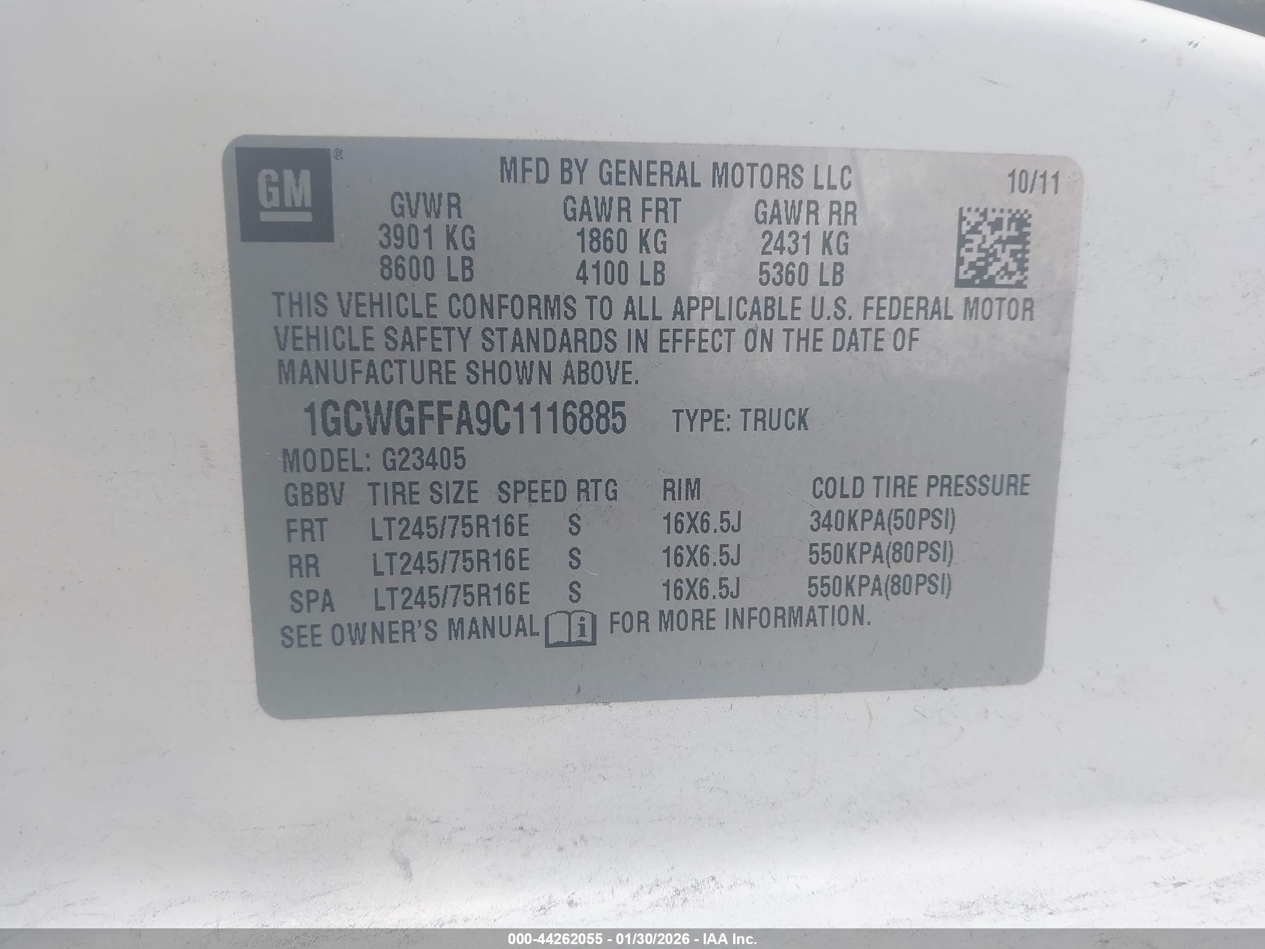 2012 Chevrolet Express 2500 Work Van White vin: 1GCWGFFA9C1116885