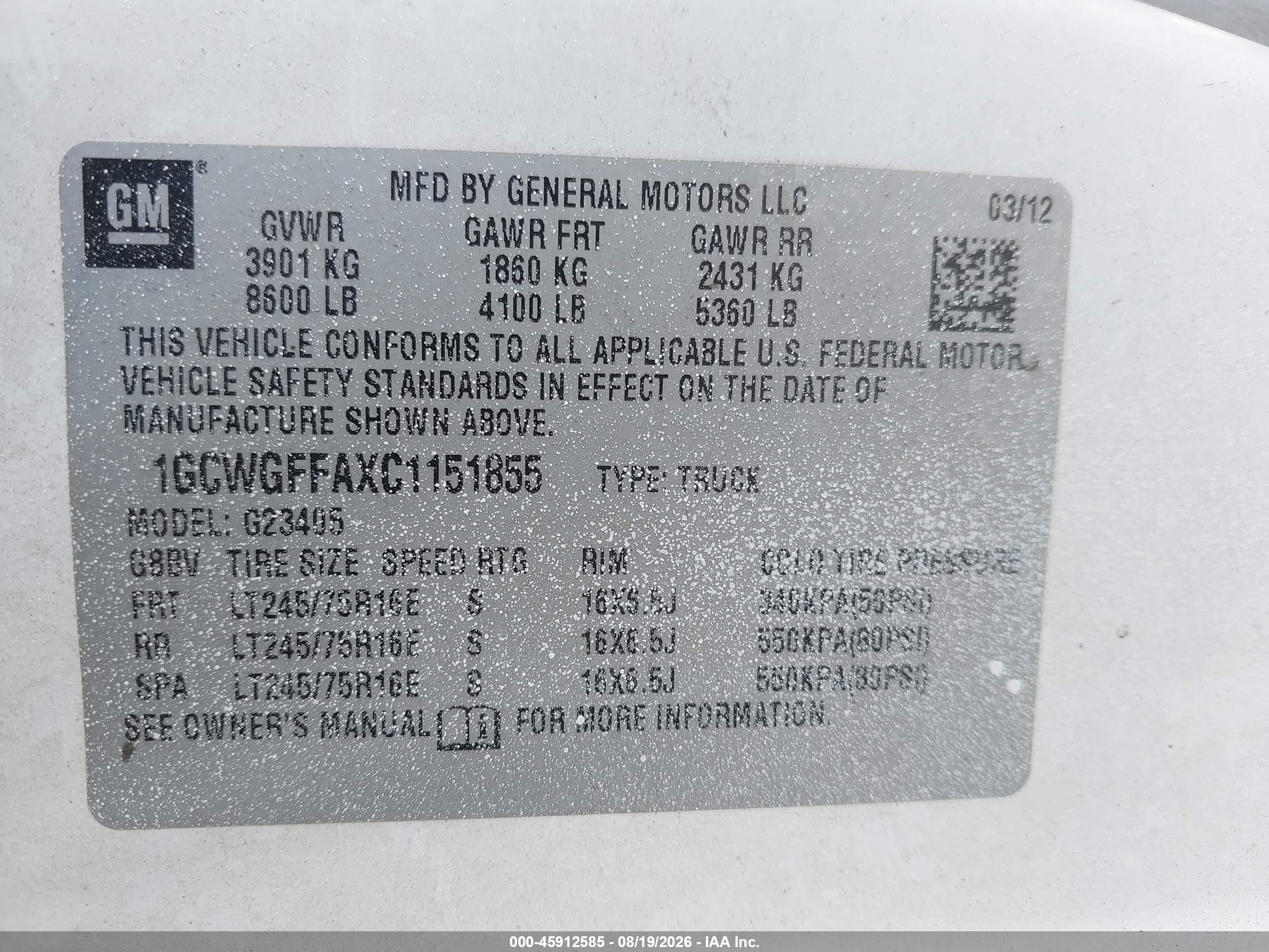 2012 Chevrolet Express 2500 Work Van Белый vin: 1GCWGFFAXC1151855