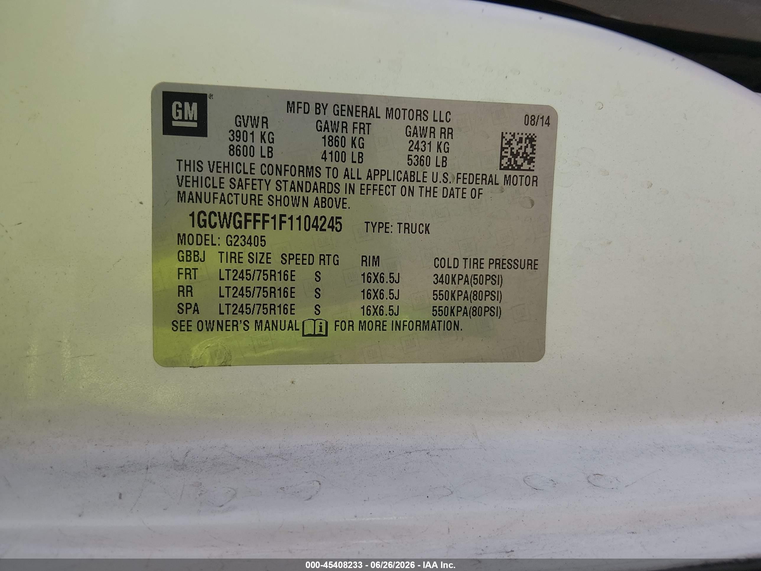2015 Chevrolet Express 2500 Work Van Белый vin: 1GCWGFFF1F1104245