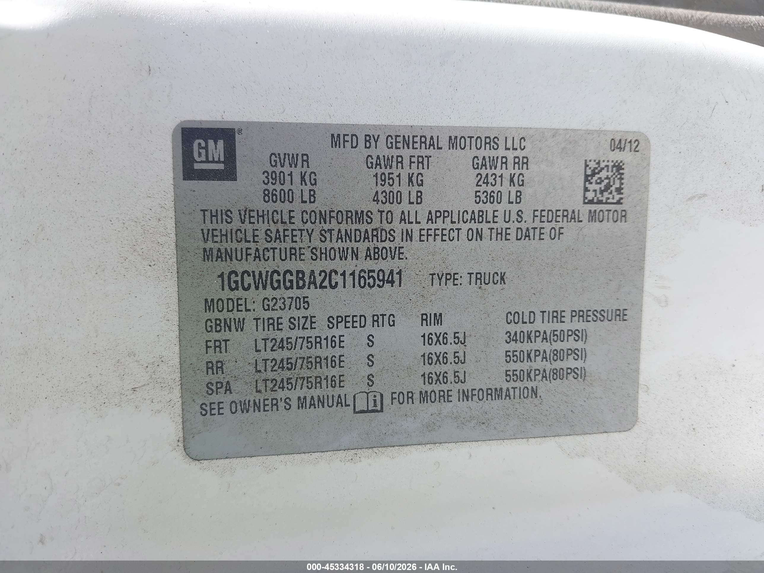 2012 Chevrolet Express 2500 Work Van White vin: 1GCWGGBA2C1165941