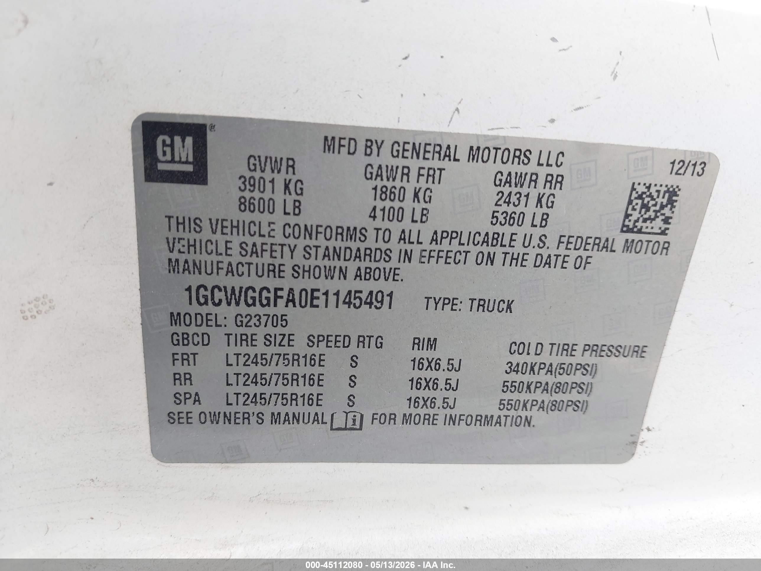2014 Chevrolet Express 2500 Work Van White vin: 1GCWGGFA0E1145491