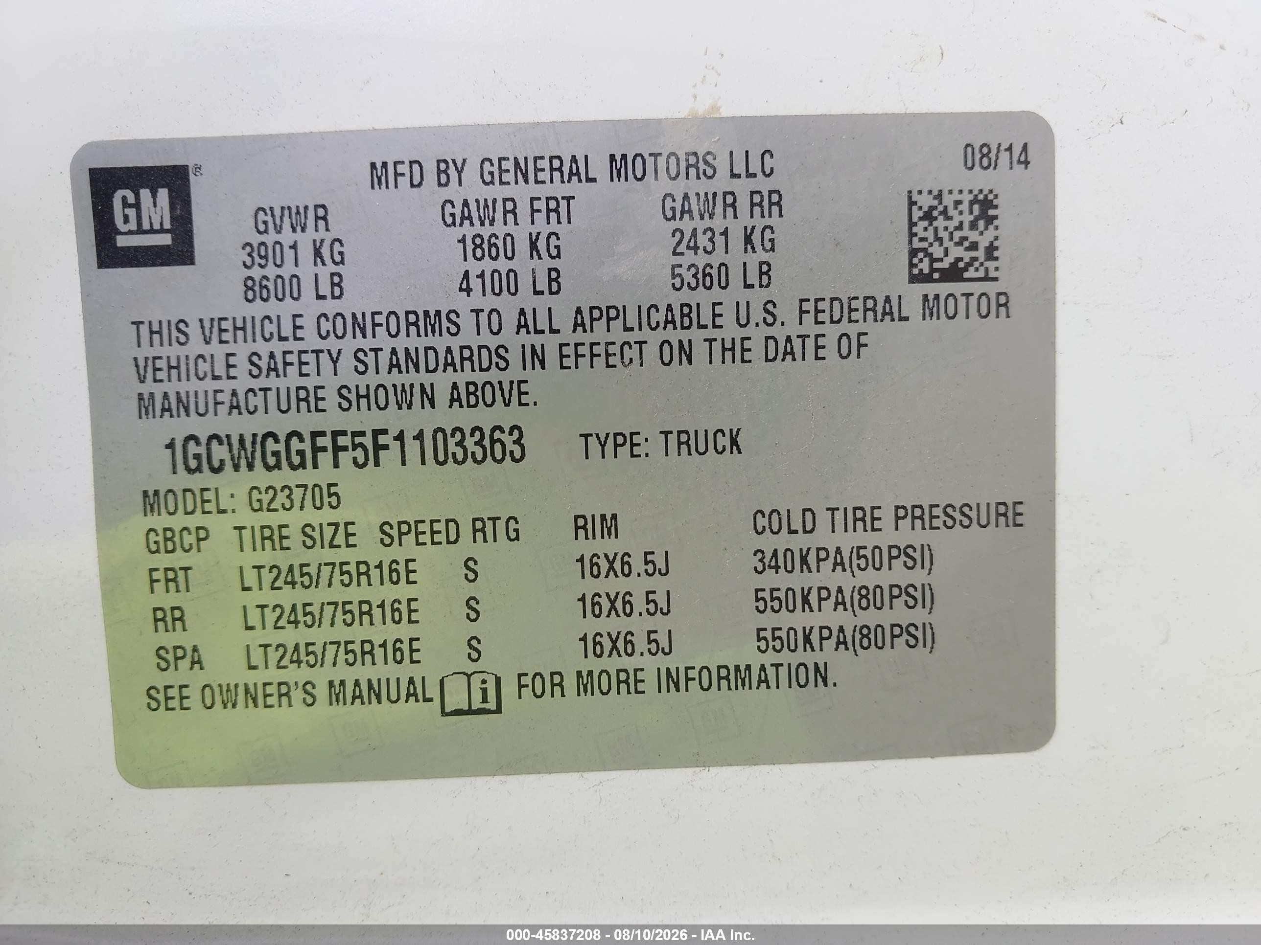 2015 Chevrolet Express 2500 Work Van White vin: 1GCWGGFF5F1103363