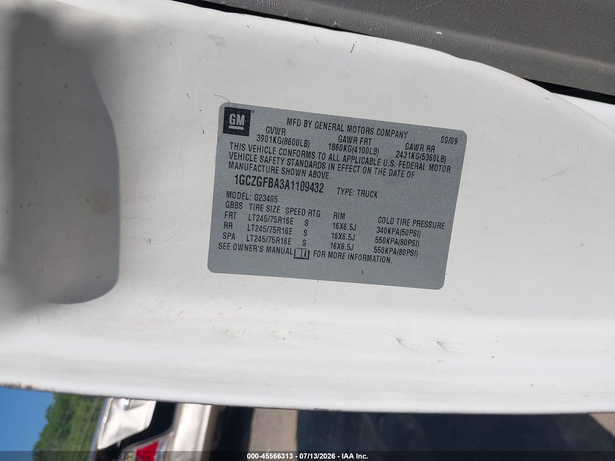 2010 Chevrolet Express 2500 Work Van White vin: 1GCZGFBA3A1109432