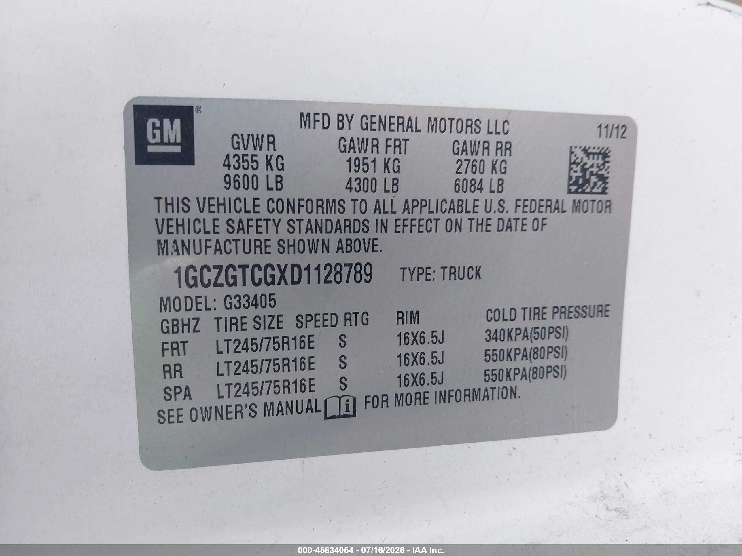 2013 Chevrolet Express 3500 Work Van White vin: 1GCZGTCGXD1128789