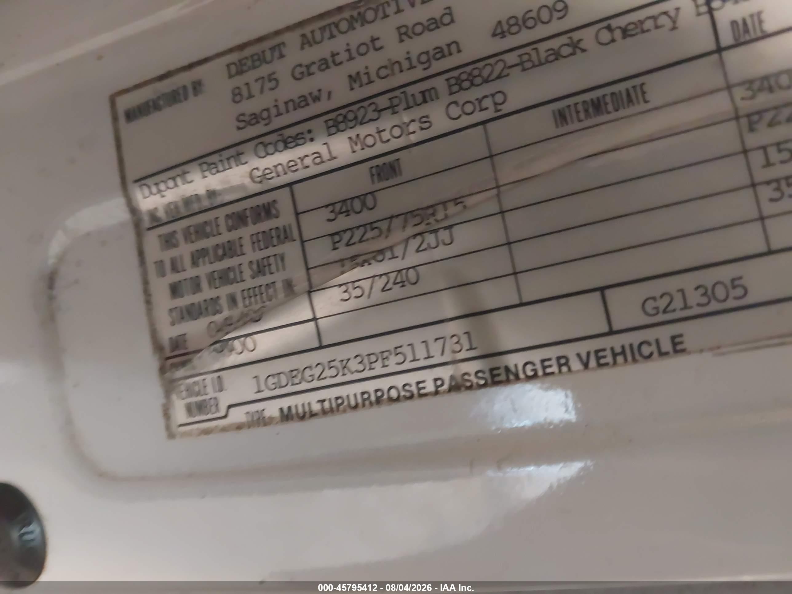 1993 Gmc Rally Wagon / Van G2500 White vin: 1GDEG25K3PF511731