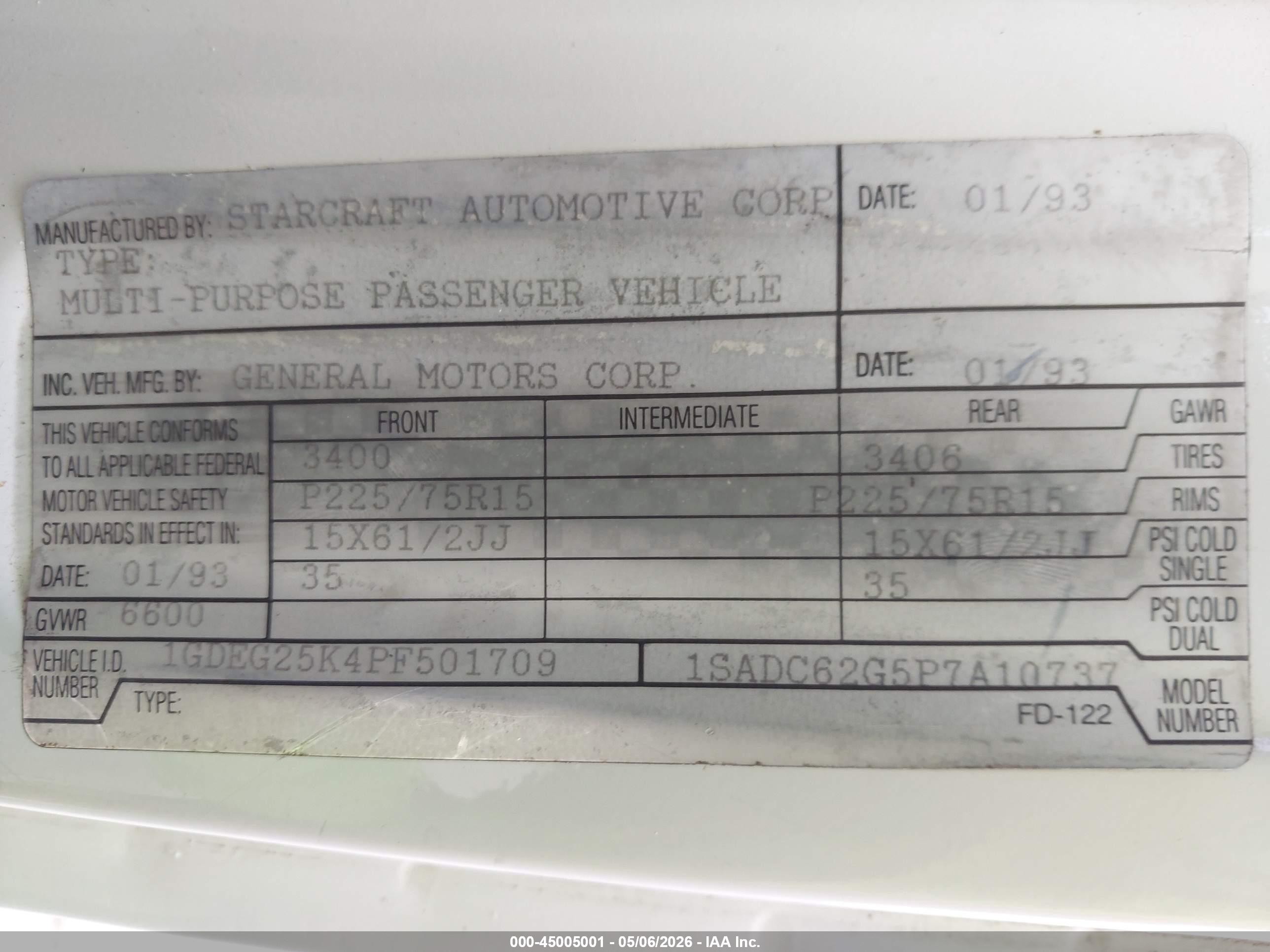 1993 Gmc Rally Wagon / Van G2500 Белый vin: 1GDEG25K4PF501709