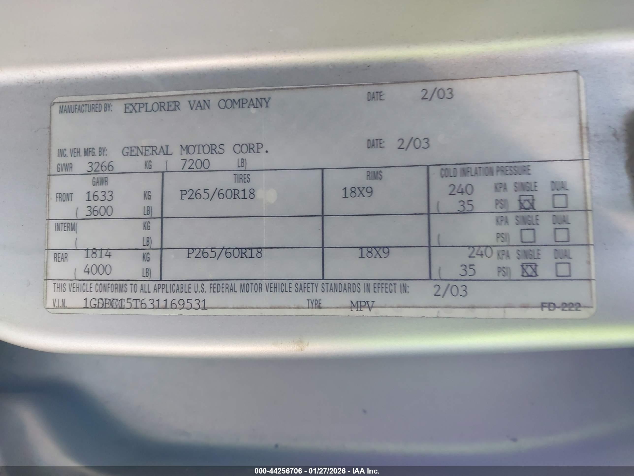 2003 Gmc Savana Cutaway Standard/standard W/c7l/c7n Silver vin: 1GDFG15T631169531