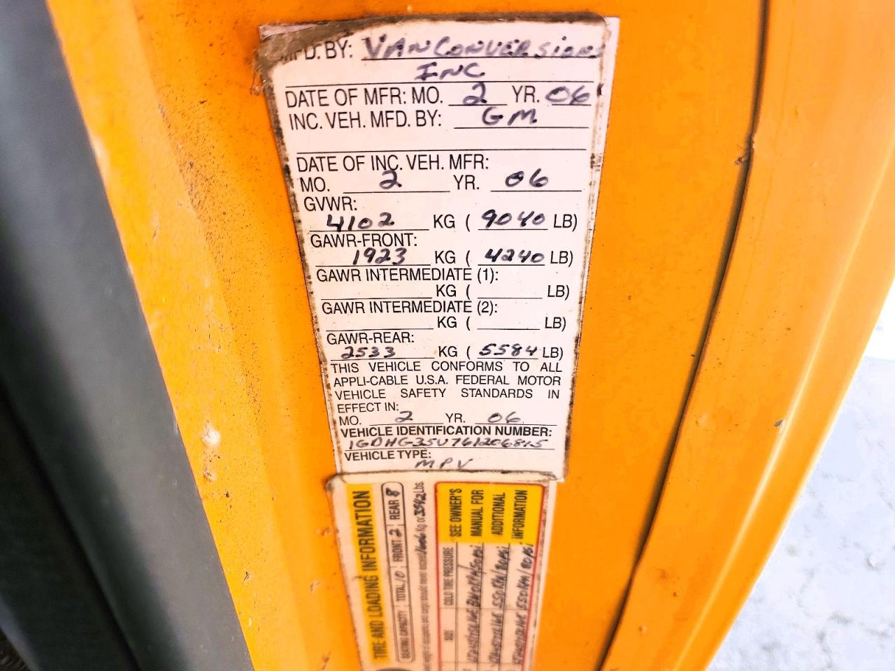 2006 Gmc Savana Rv G3500 Yellow vin: 1GDHG35U761206815