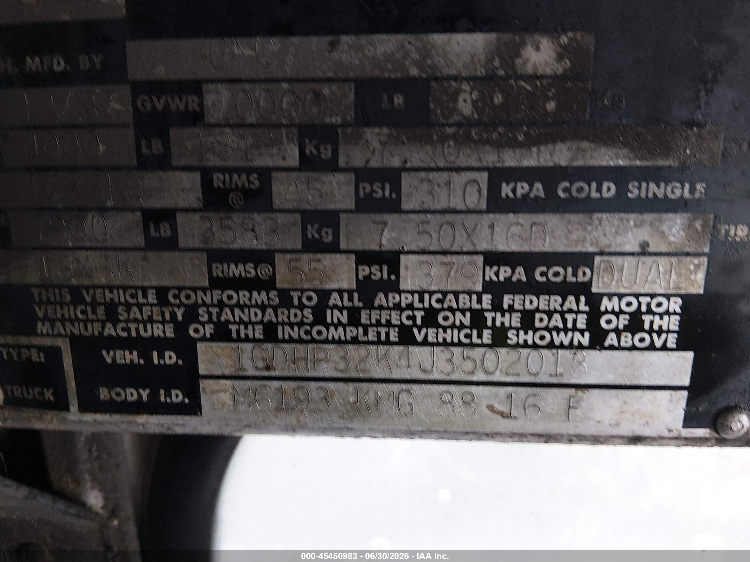 1988 Gmc Forward Control Chassis P3500 Blue vin: 1GDHP32K4J3502018