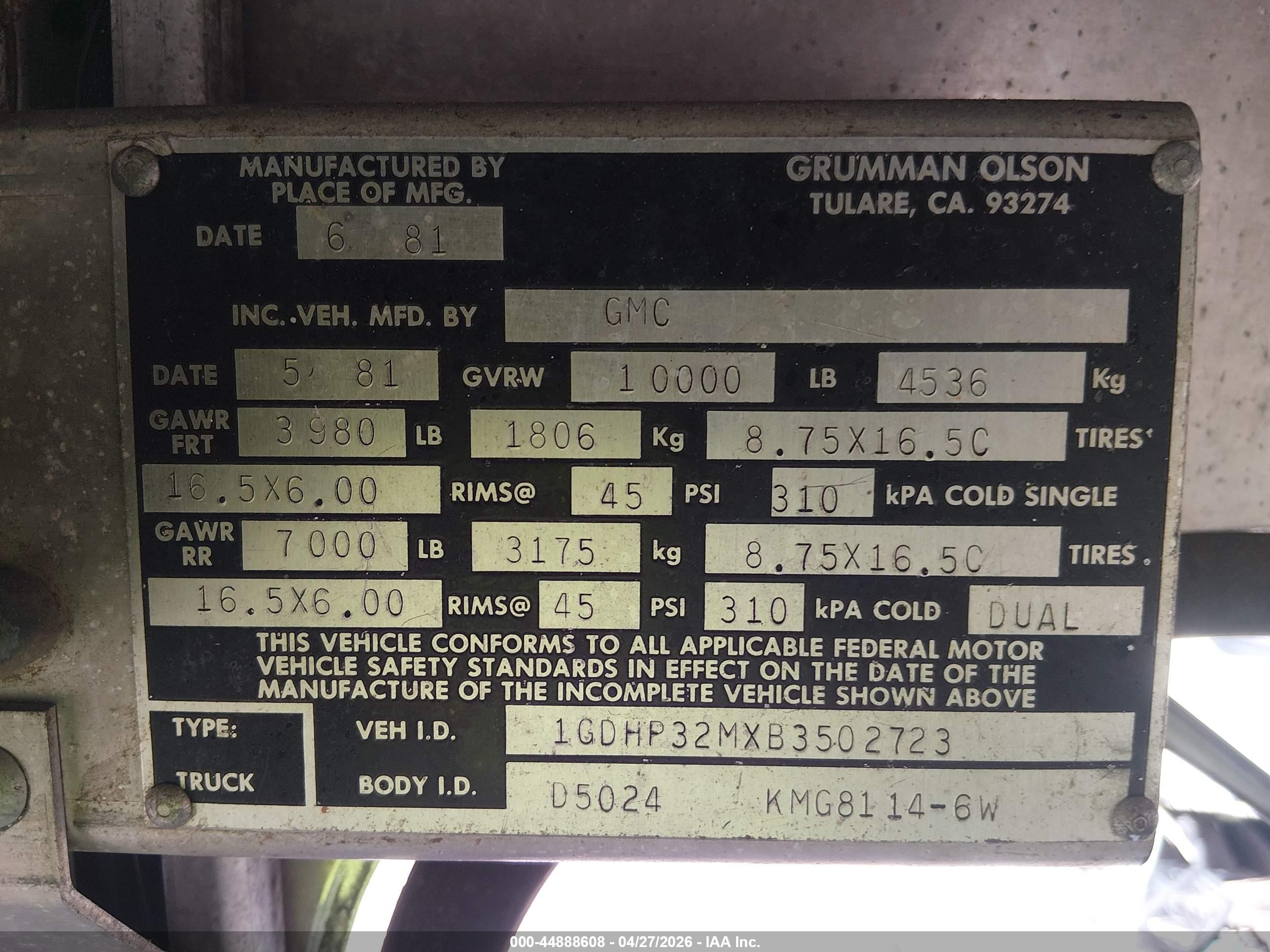 1981 Gmc Forward Control Chassis P3500 Brown vin: 1GDHP32MXB3502723