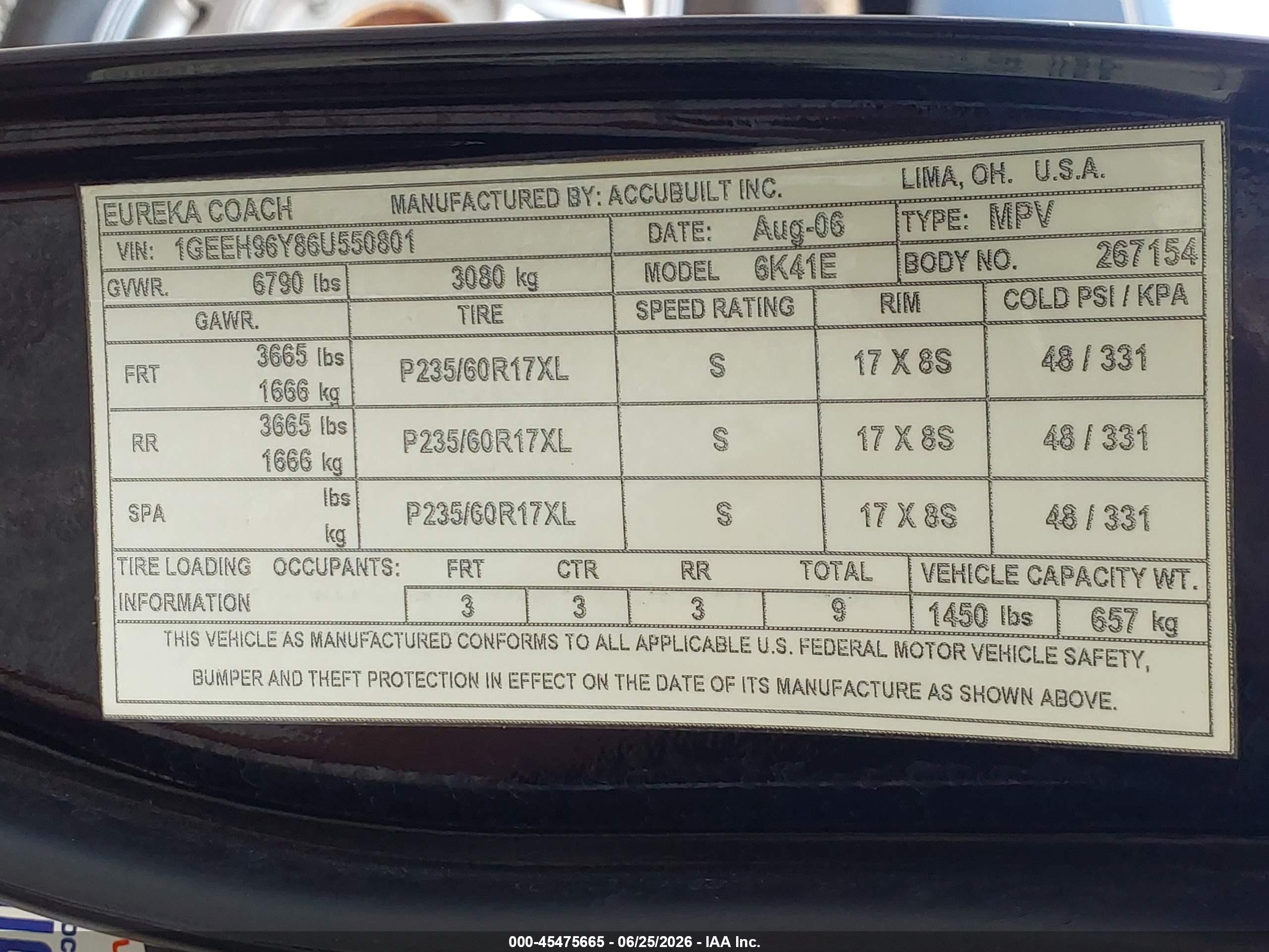 2006 Cadillac Dts Professional Black vin: 1GEEH96Y86U550801