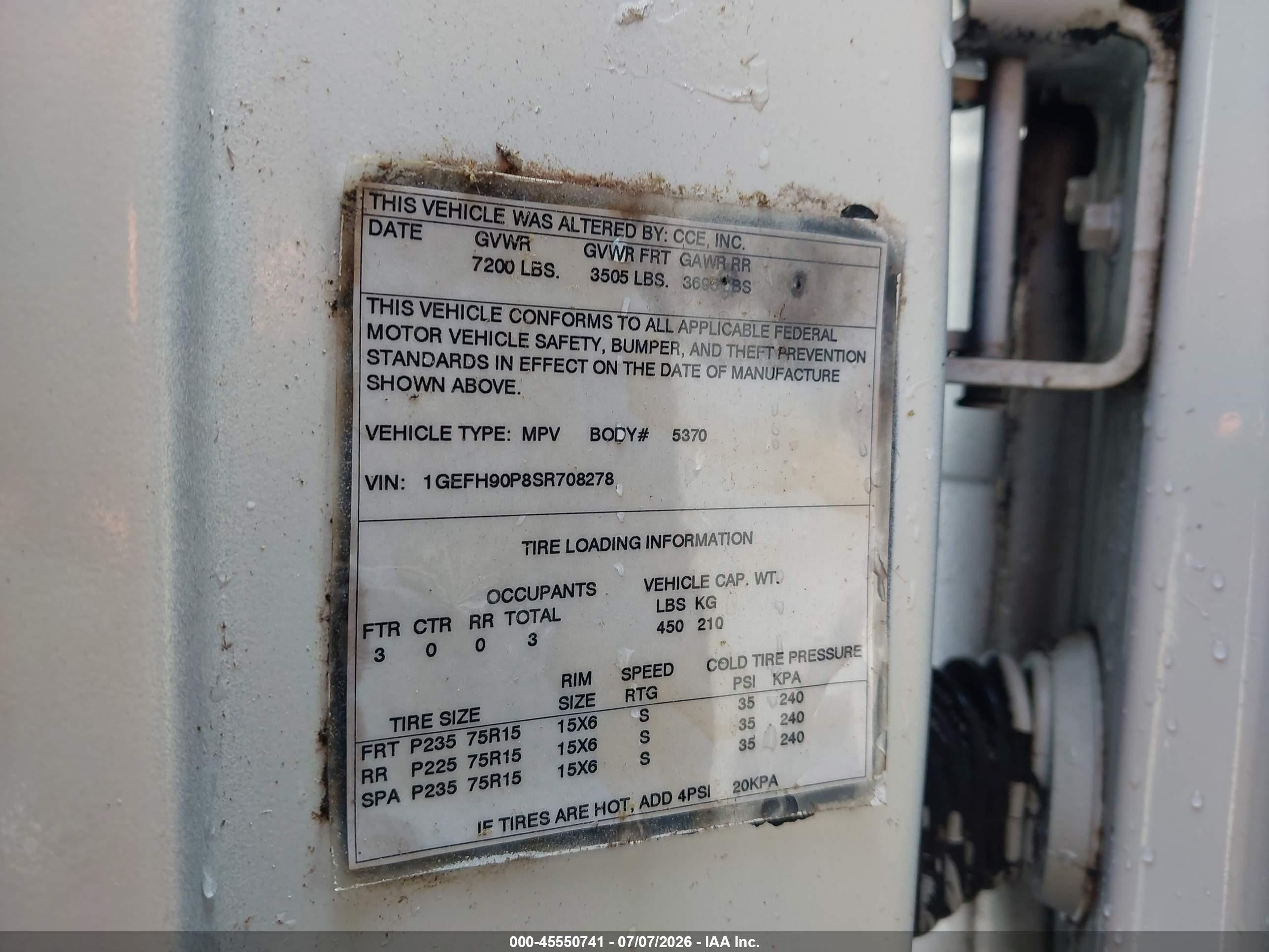 1995 Cadillac Commercial Chassis   White vin: 1GEFH90P8SR708278