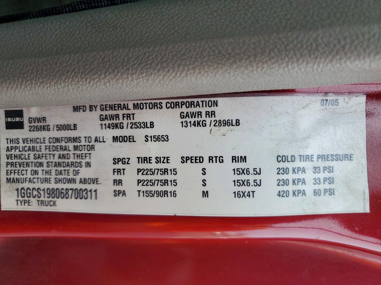 2006 Isuzu I-280 Red vin: 1GGCS198068700311