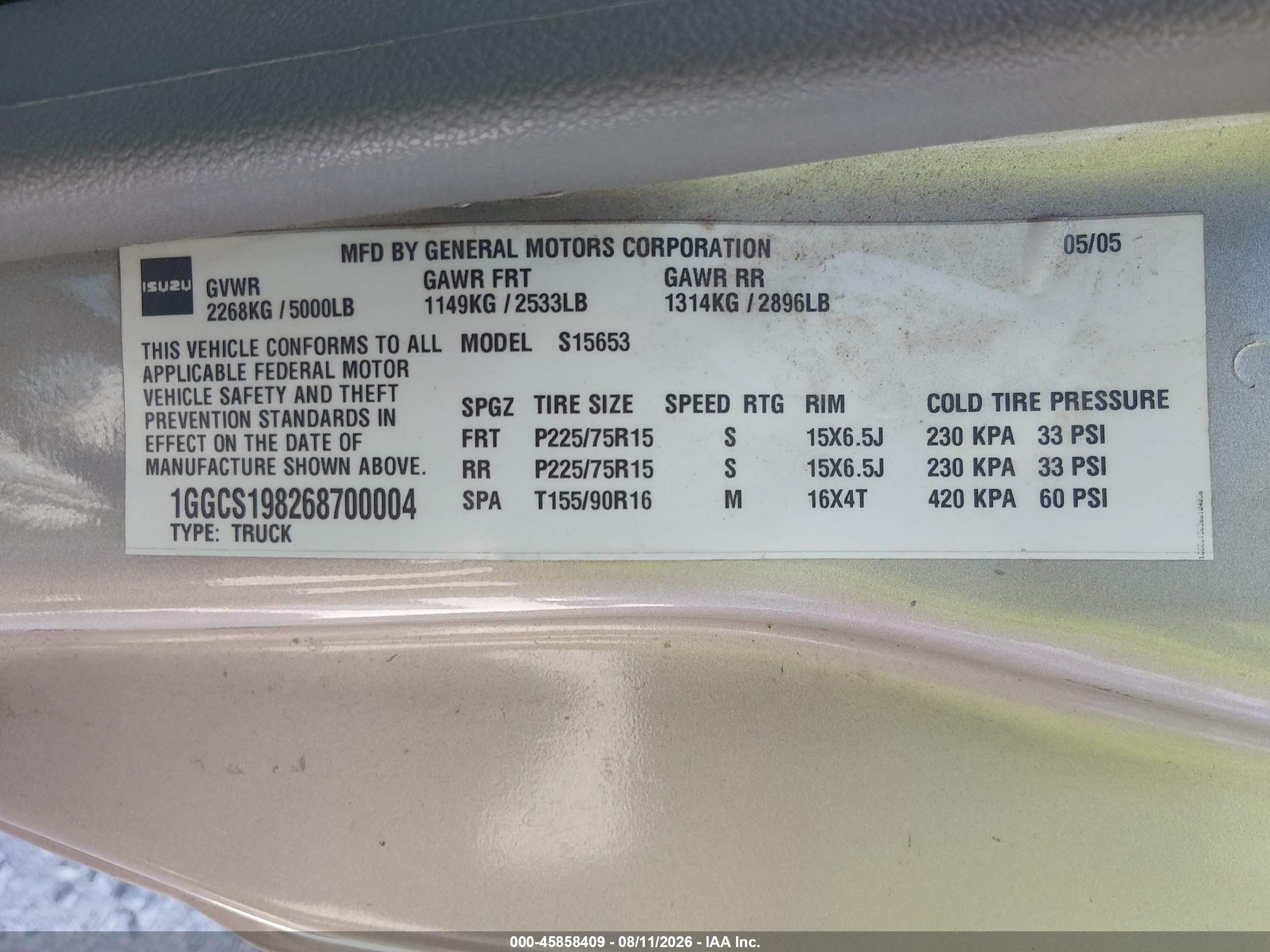 2006 Isuzu I-280 S Tan vin: 1GGCS198268700004