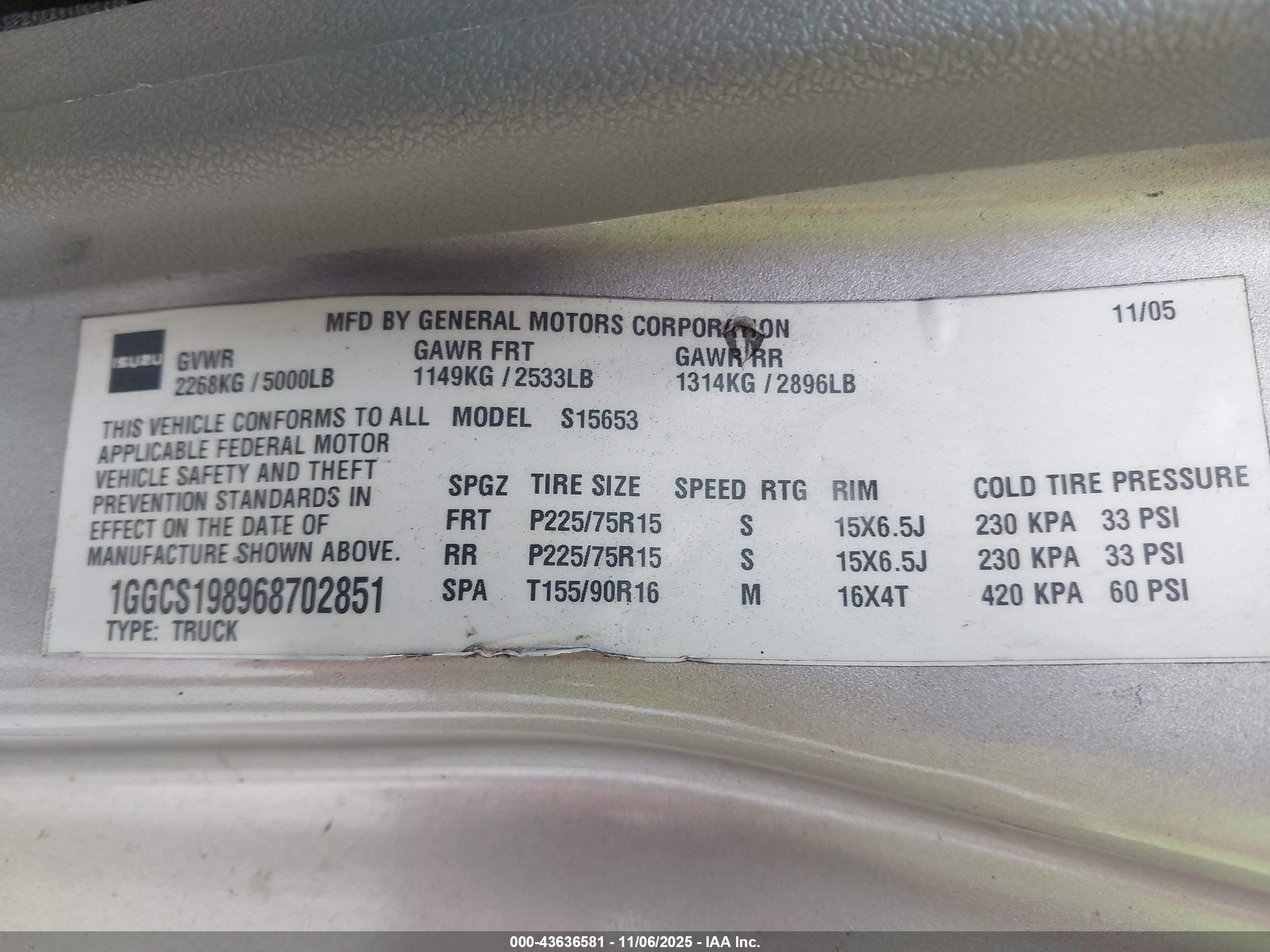 2006 Isuzu I-280 S Champagne vin: 1GGCS198968702851