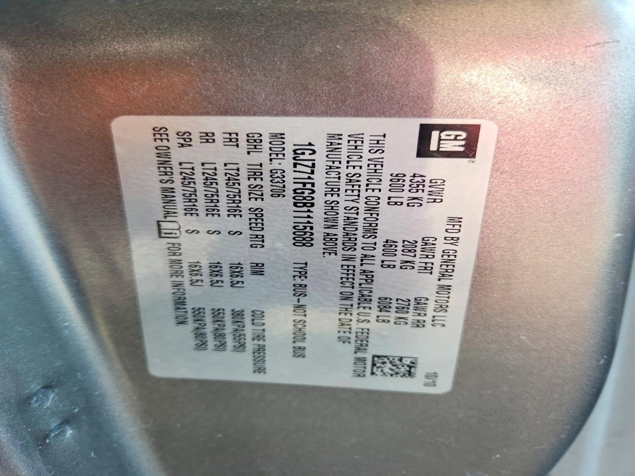 2011 Gmc Savana G3500 Lt Charcoal vin: 1GJZ71FG8B1115688