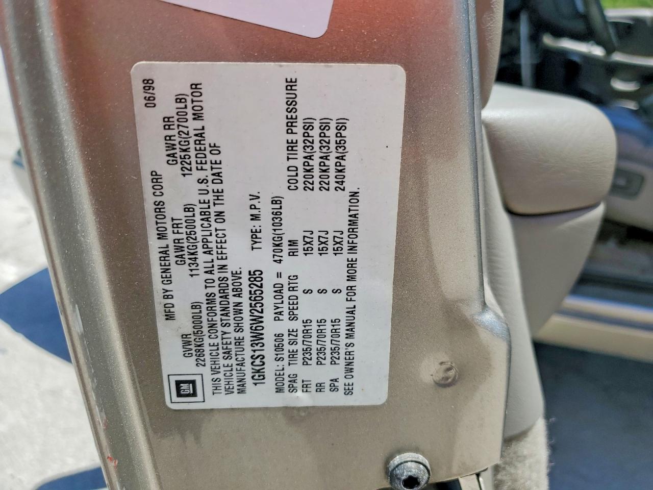1998 Gmc Jimmy Beige vin: 1GKCS13W6W2565285