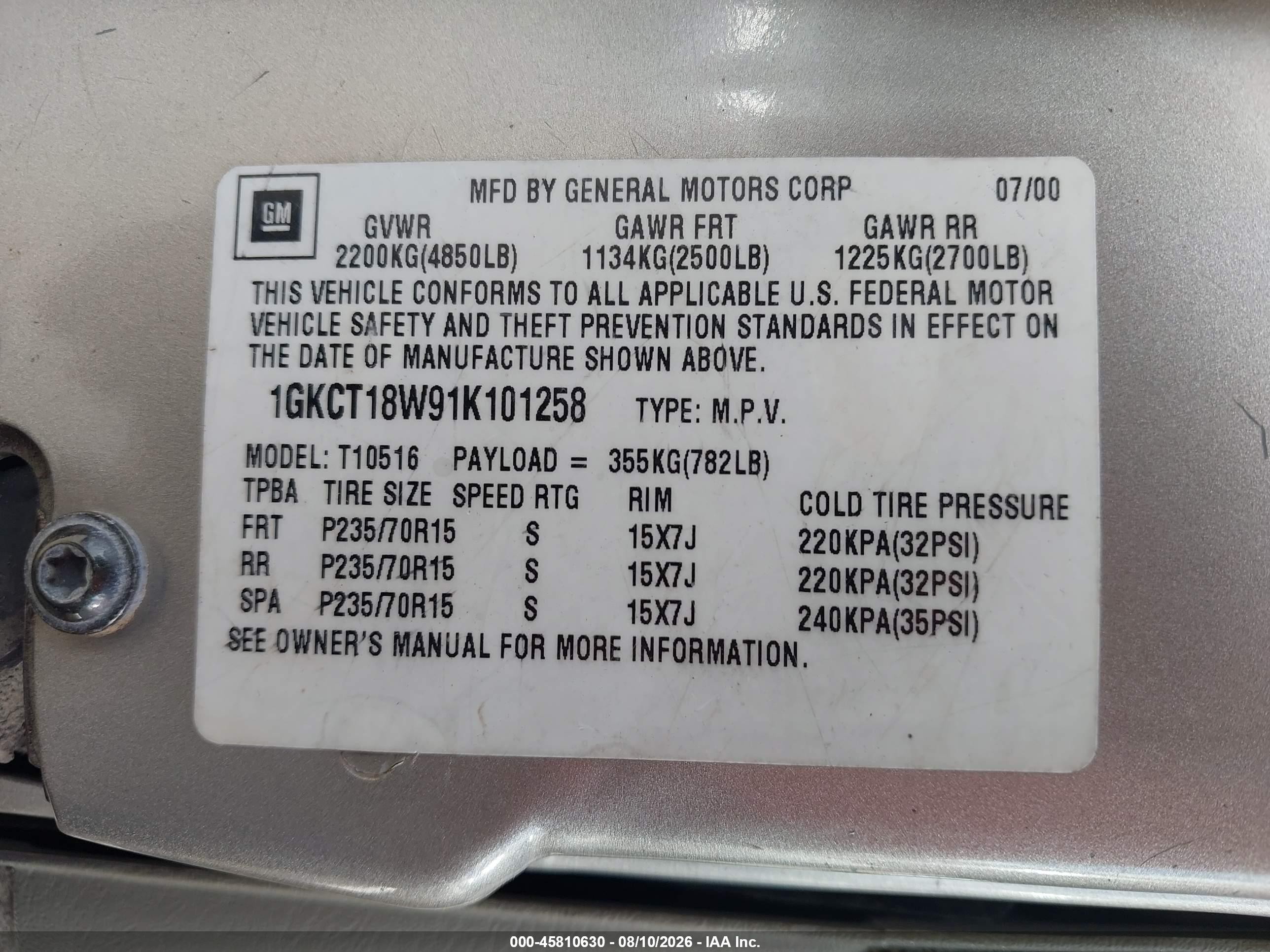 2001 Gmc Jimmy Sls W/1sb Бежевый vin: 1GKCT18W91K101258