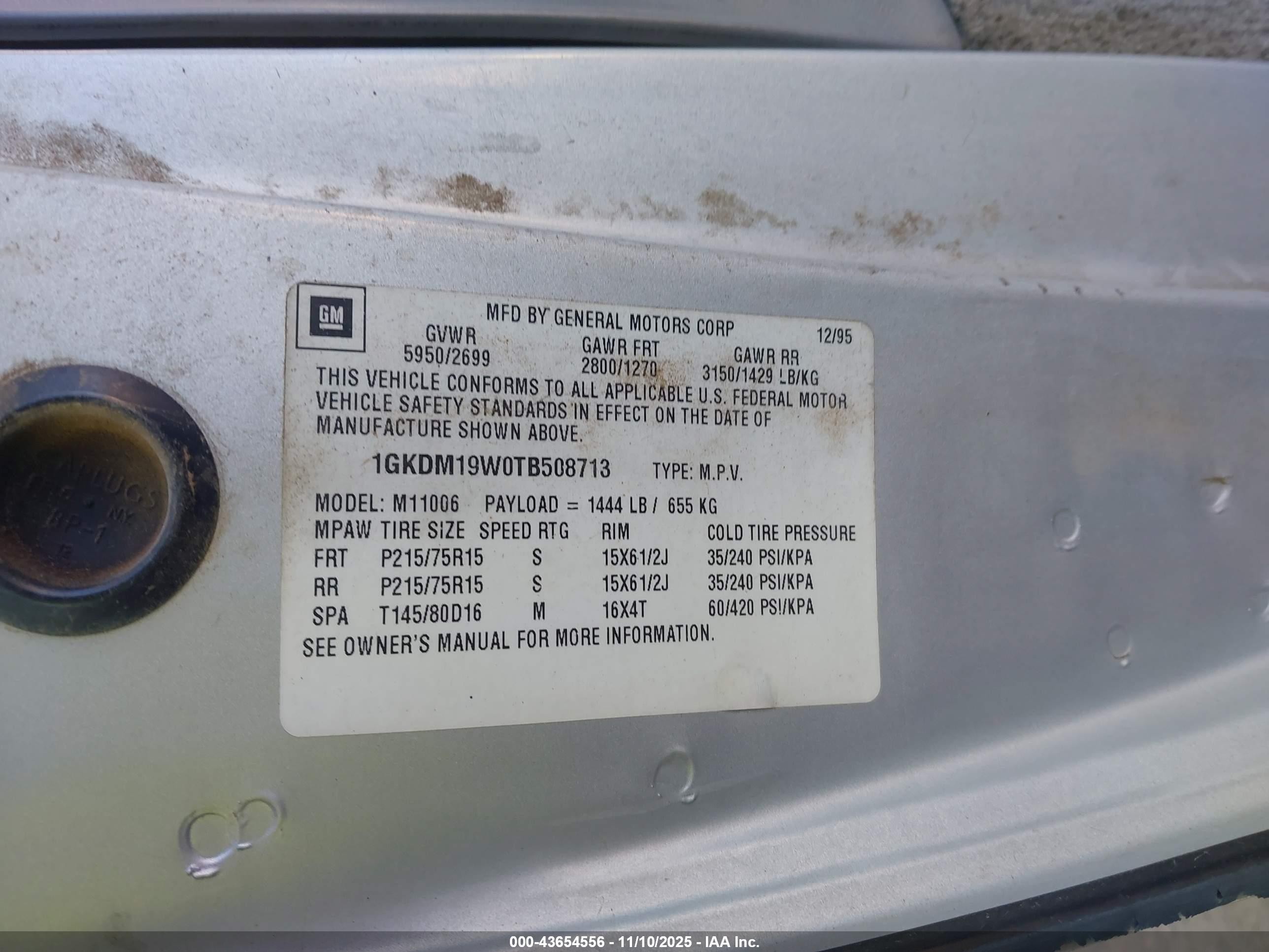 1996 Gmc Safari Xt Белый vin: 1GKDM19W0TB508713