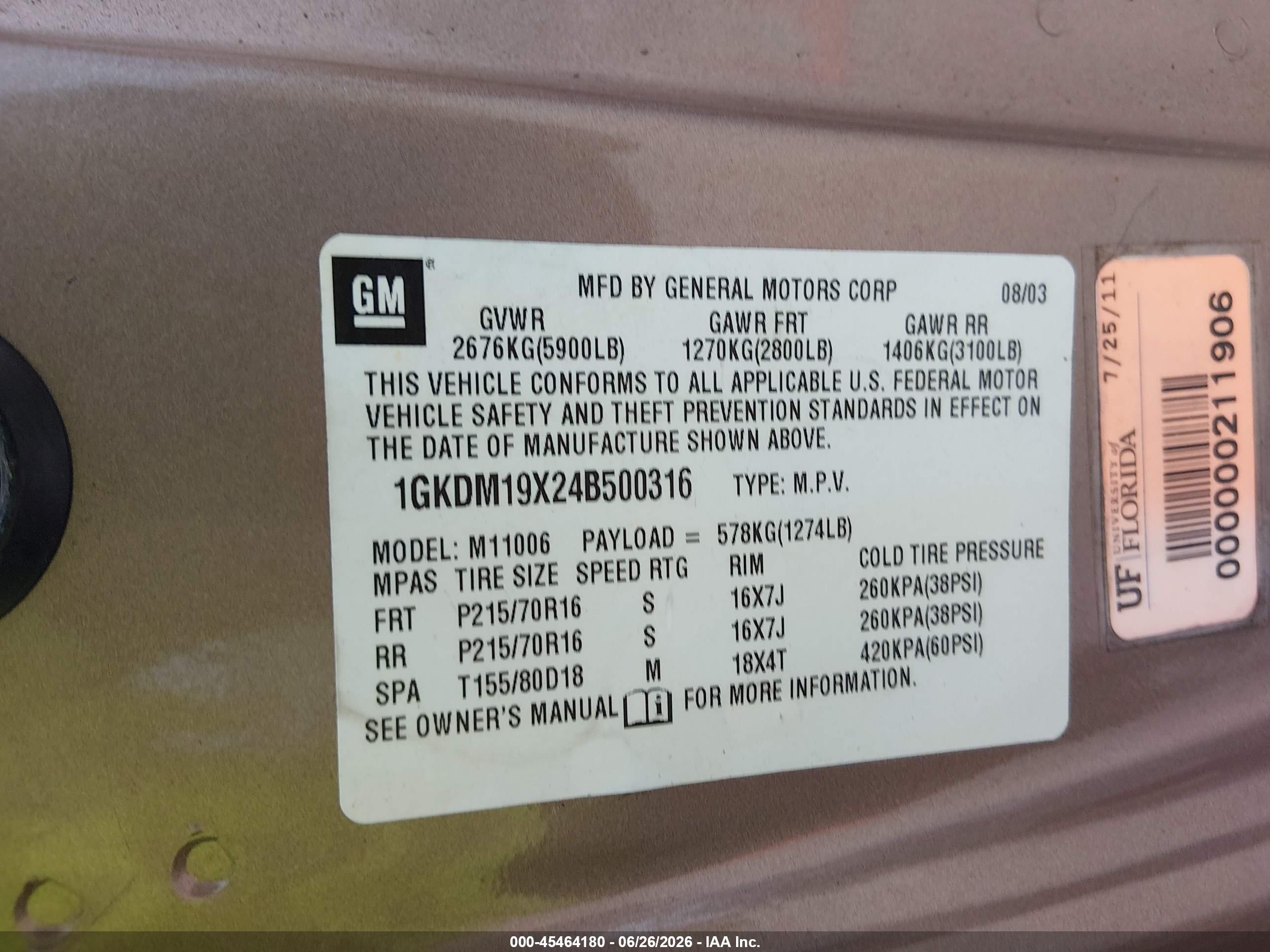 2004 Gmc Safari   Beige vin: 1GKDM19X24B500316