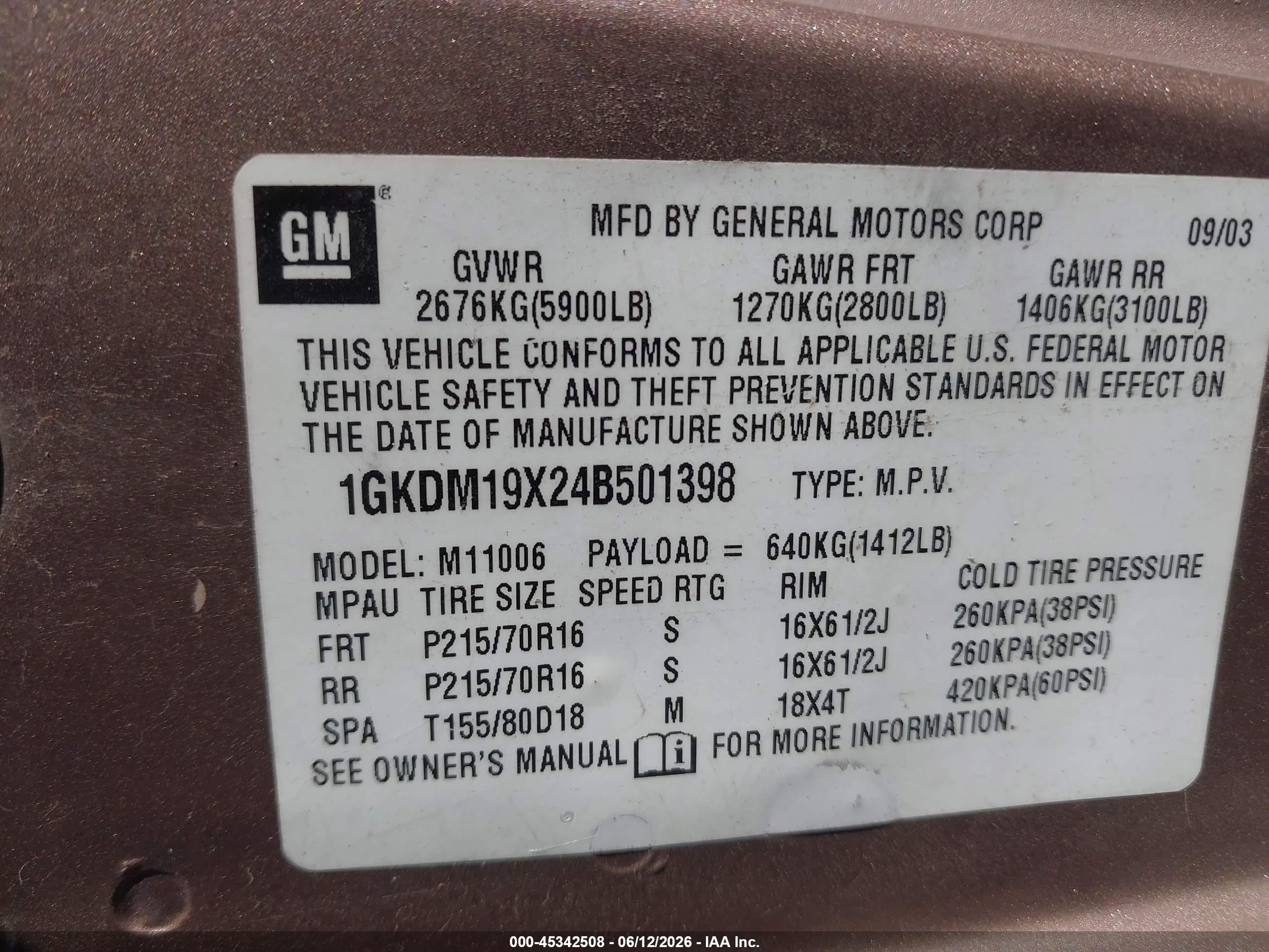 2004 Gmc Safari   Желто-коричневый vin: 1GKDM19X24B501398