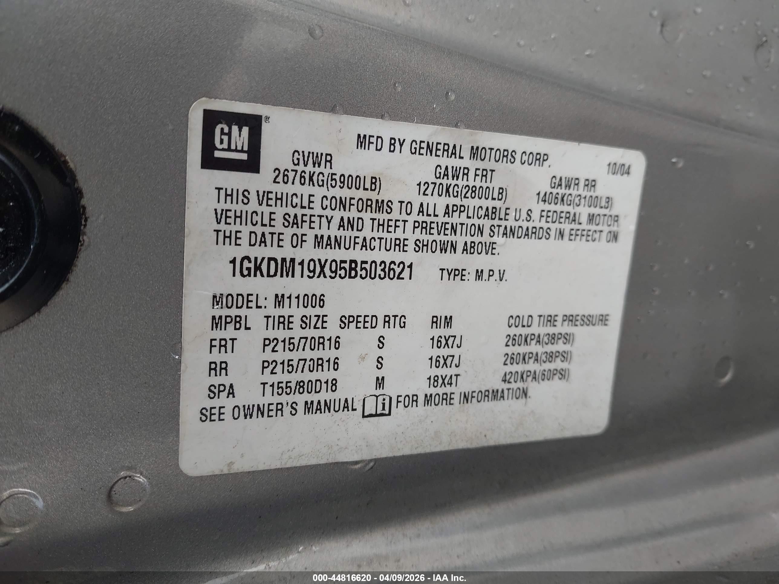 2005 Gmc Safari   Gray vin: 1GKDM19X95B503621