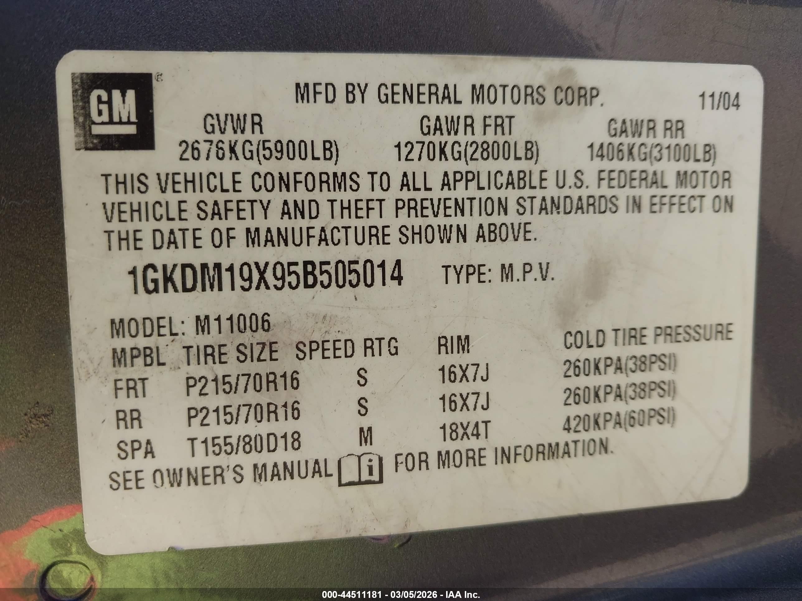 2005 Gmc Safari   Gray vin: 1GKDM19X95B505014