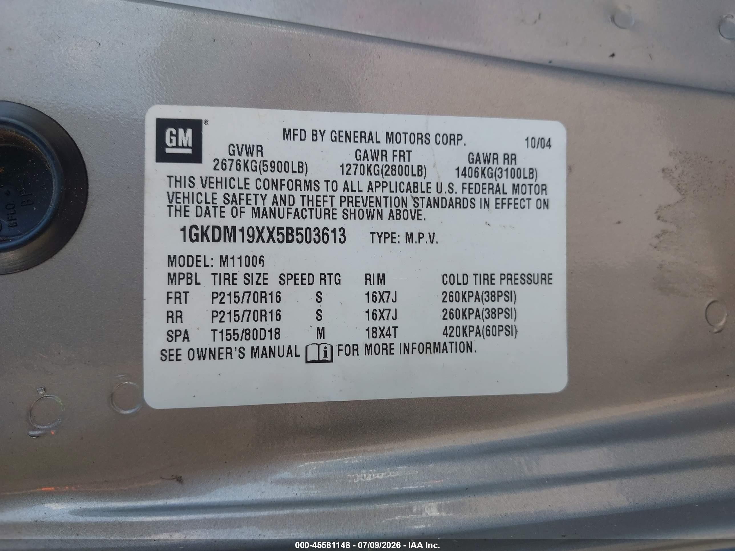 2005 Gmc Safari Passenger   Бежевый vin: 1GKDM19XX5B503613