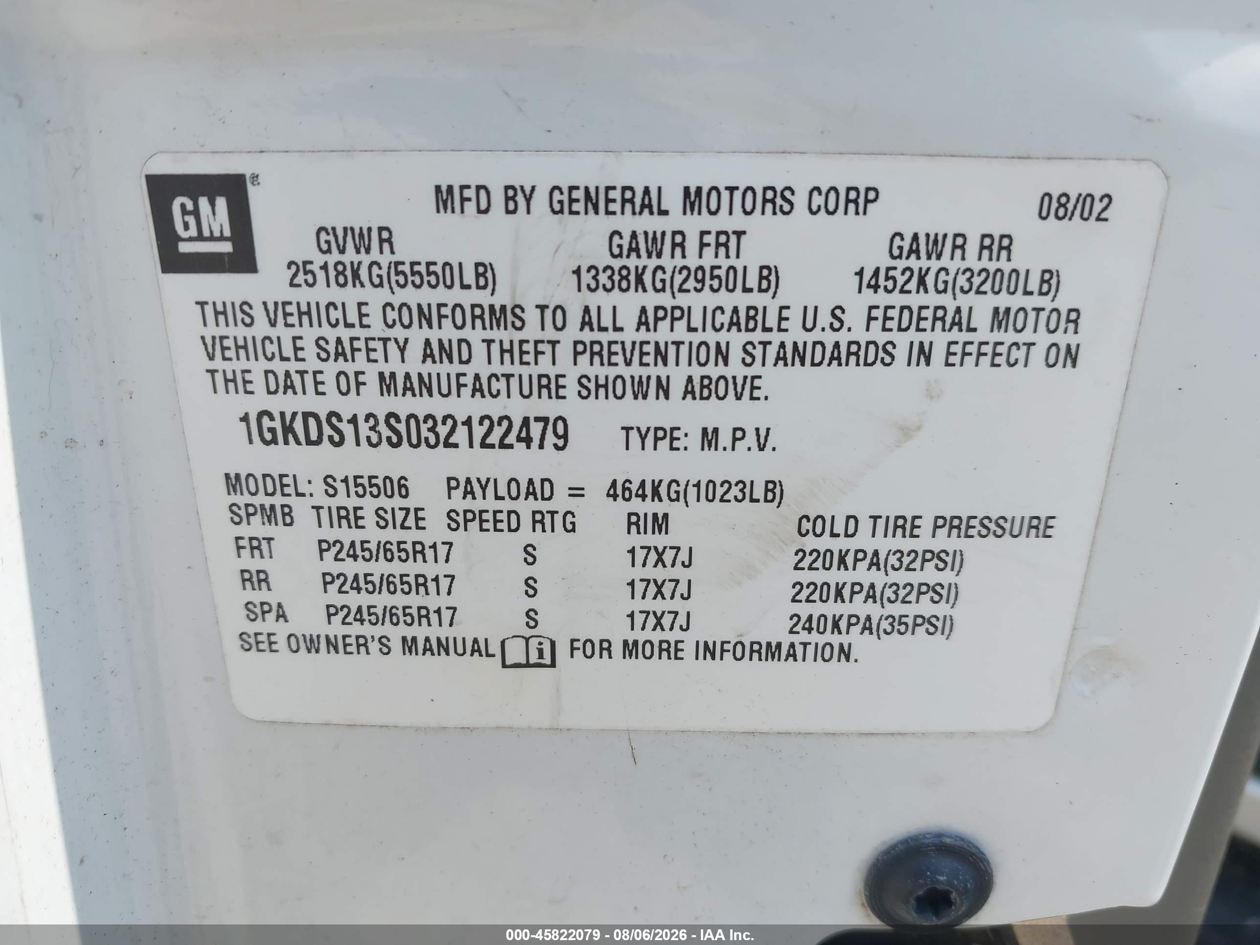 2003 Gmc Envoy Slt White vin: 1GKDS13S032122479