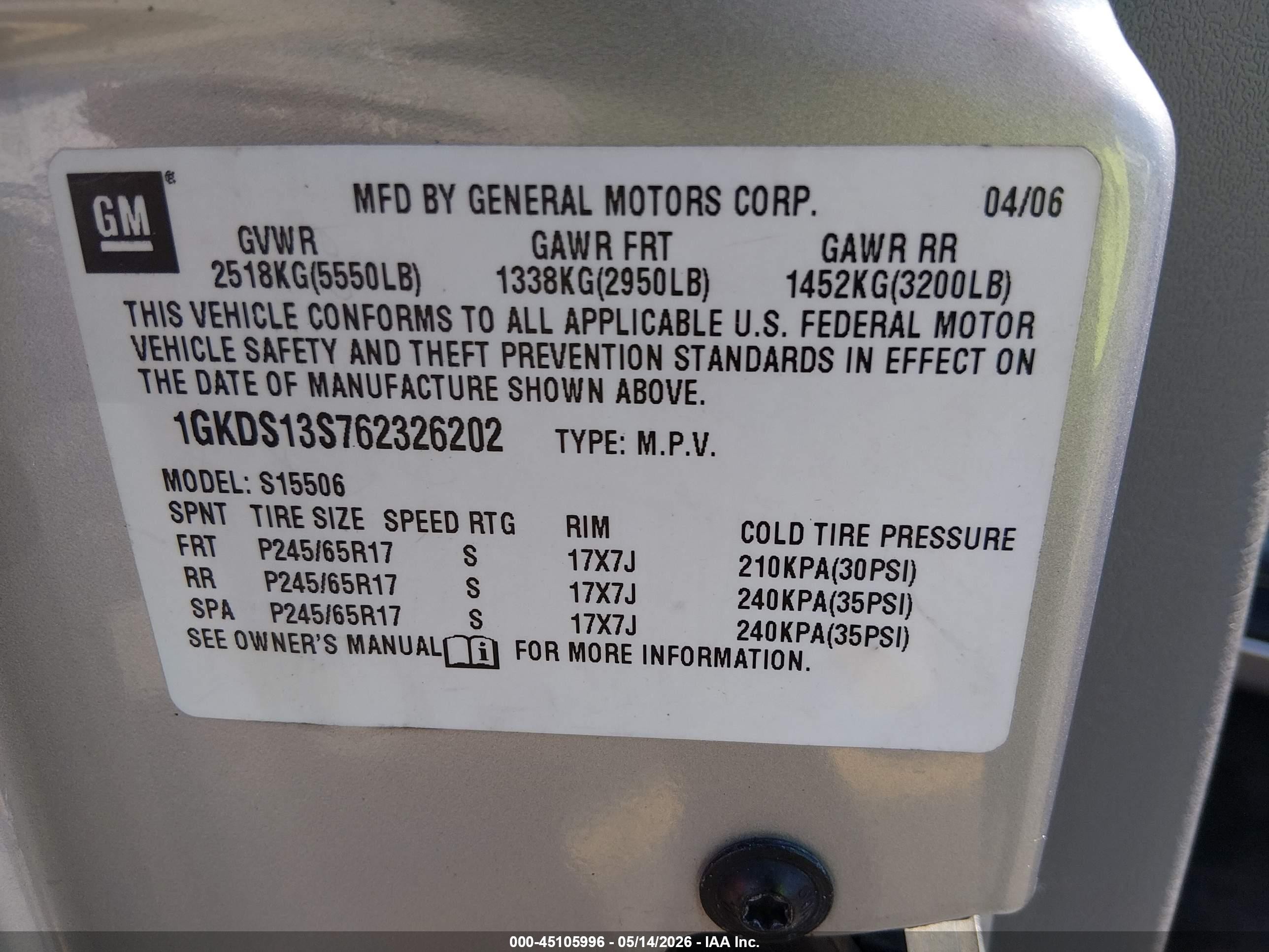 2006 Gmc Envoy Slt Gray vin: 1GKDS13S762326202