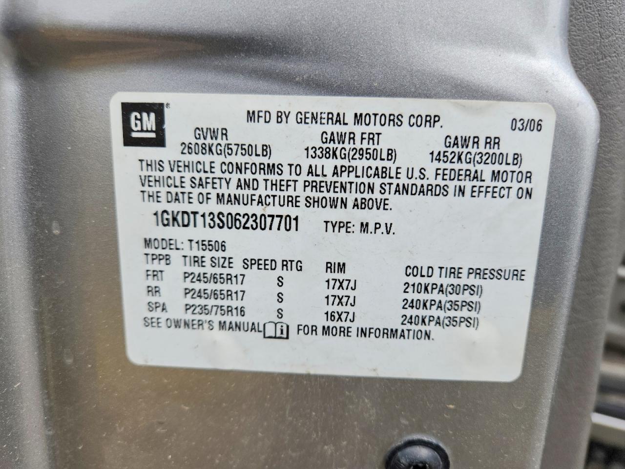 2006 Gmc Envoy Silver vin: 1GKDT13S062307701