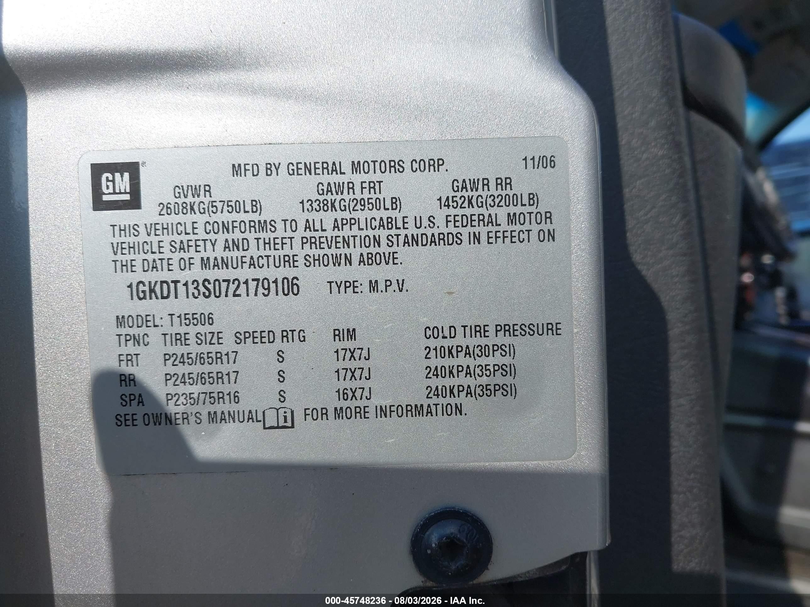 2007 Gmc Envoy Slt Серебряный vin: 1GKDT13S072179106
