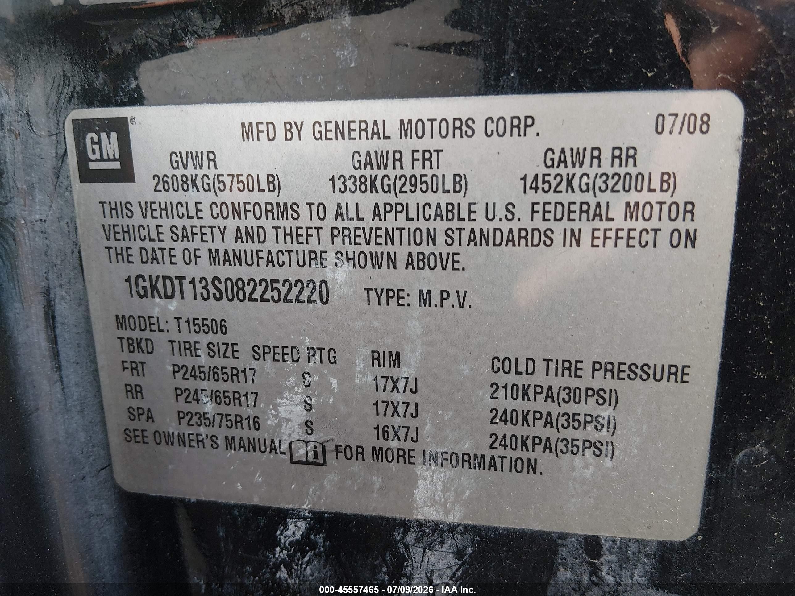 2008 Gmc Envoy Sle Черный vin: 1GKDT13S082252220