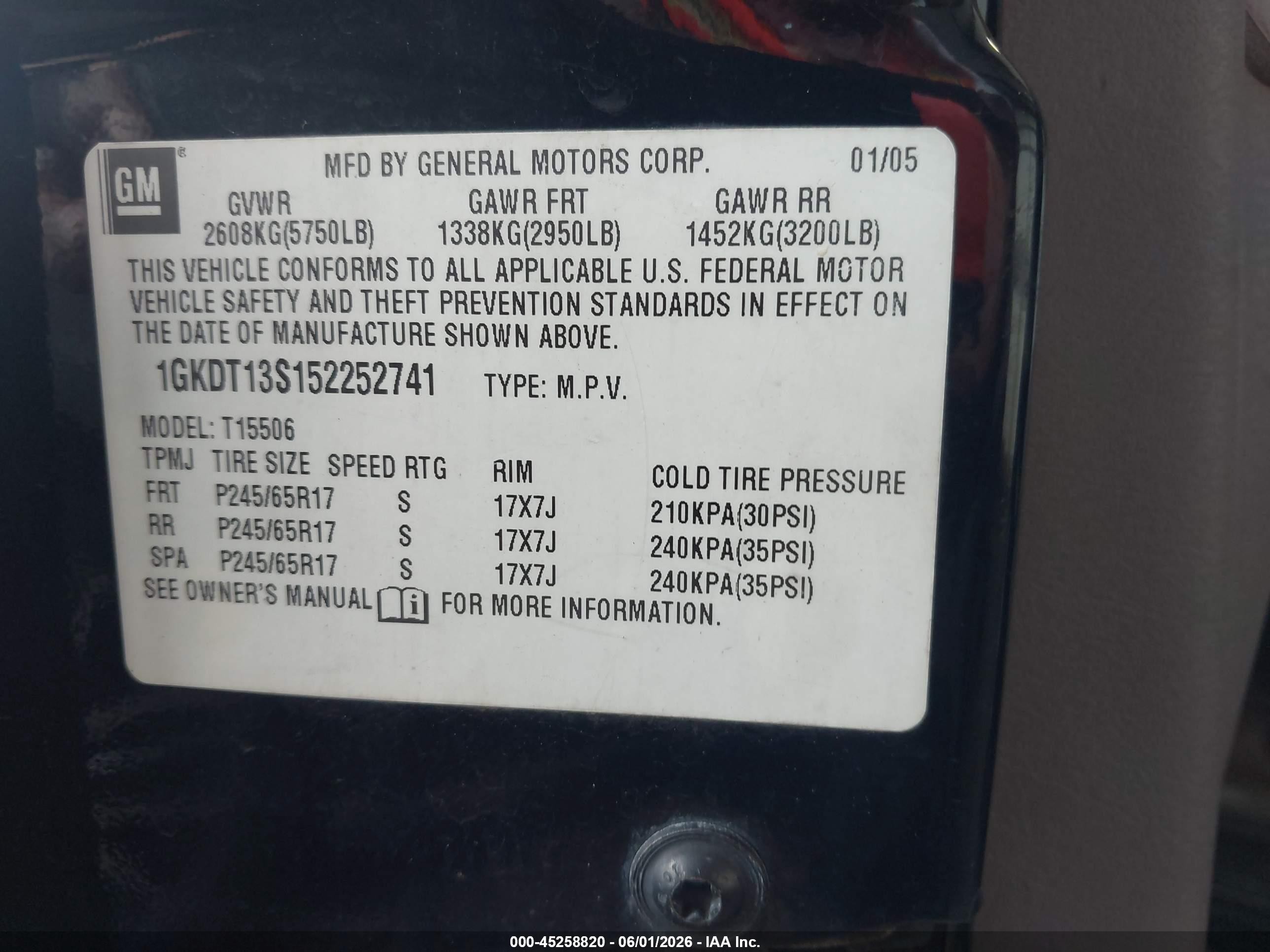 2005 Gmc Envoy Slt Черный vin: 1GKDT13S152252741