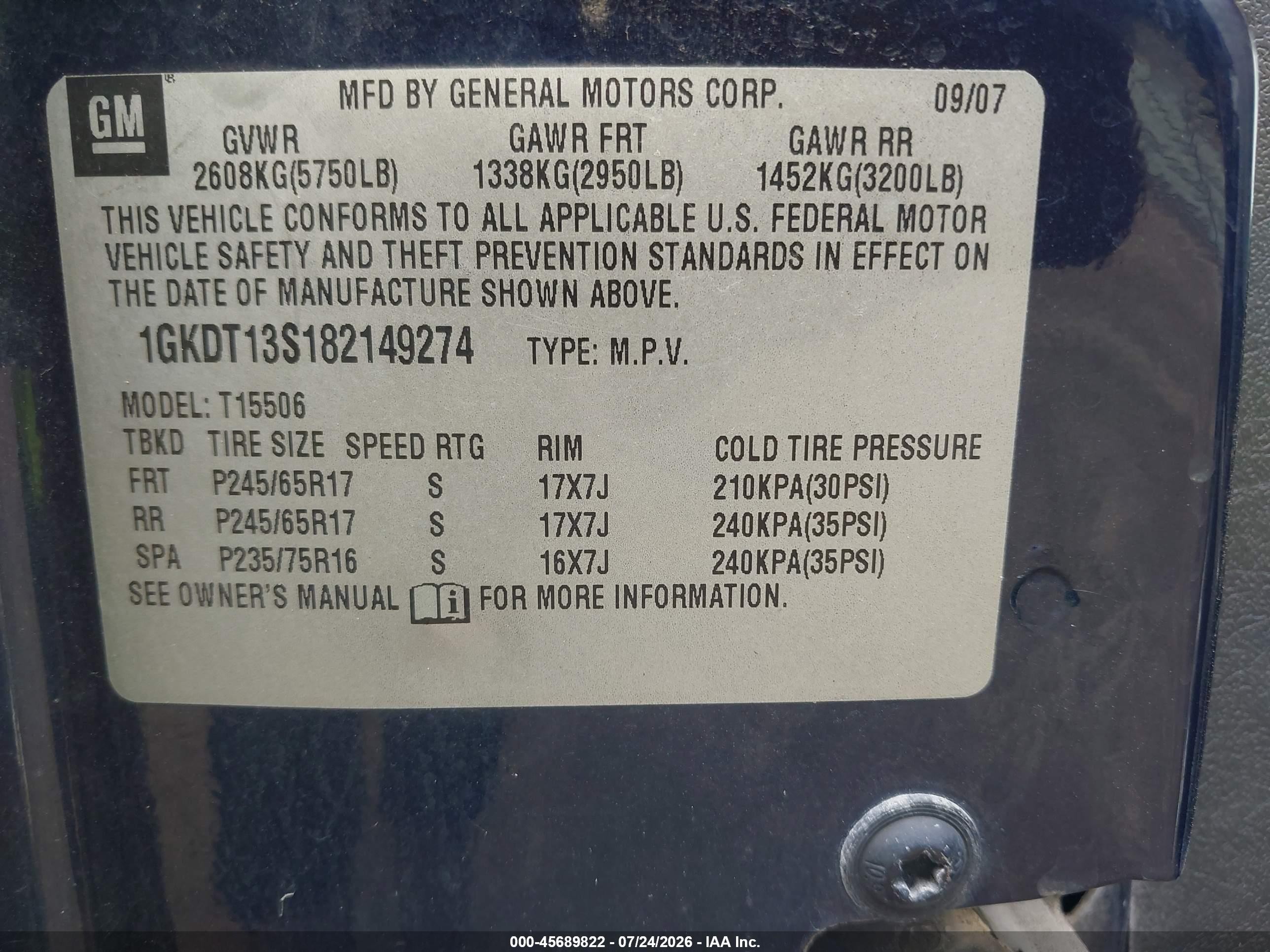 2008 Gmc Envoy Sle Blue vin: 1GKDT13S182149274
