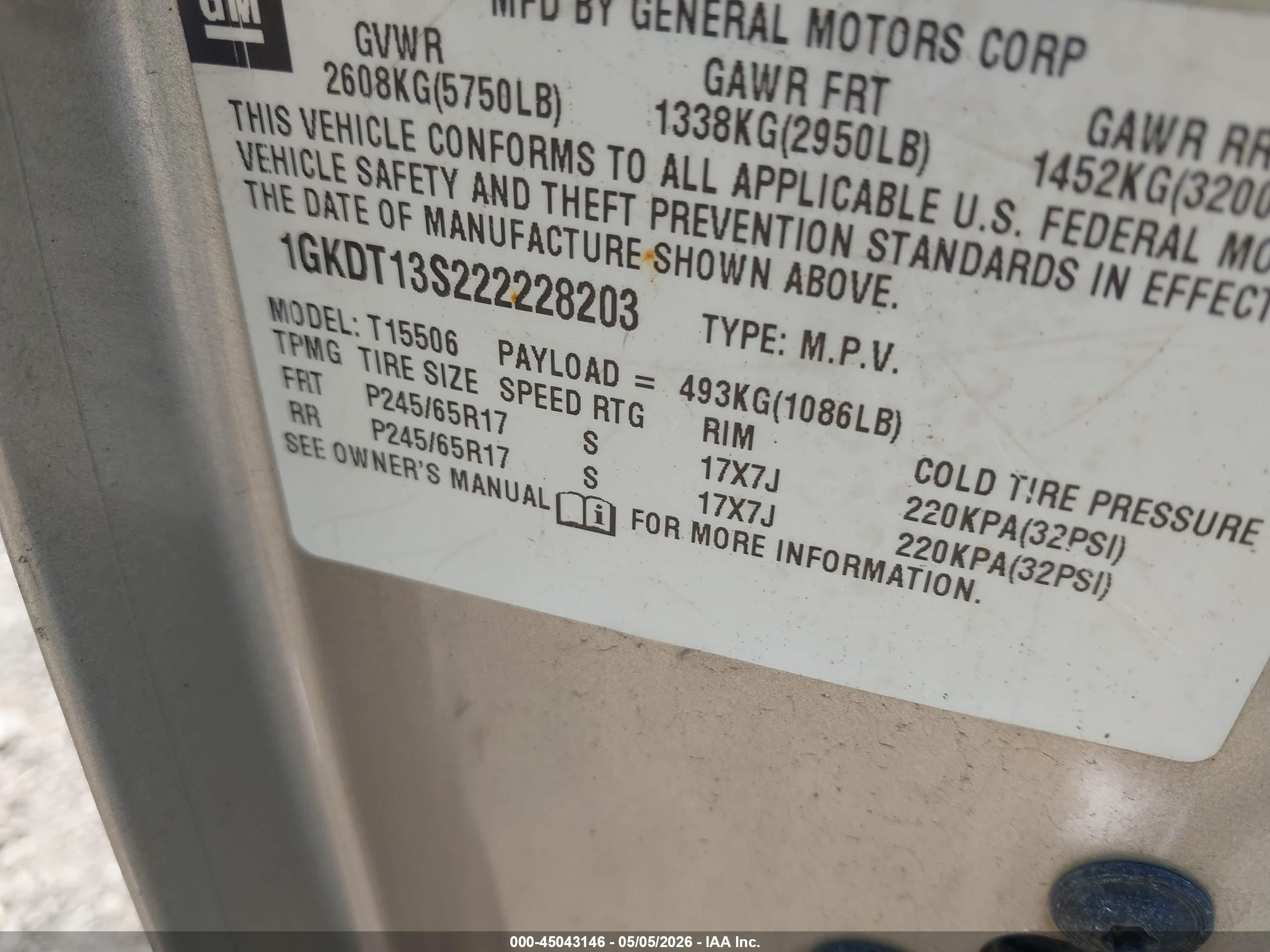 2002 Gmc Envoy Sle Серебряный vin: 1GKDT13S222228203