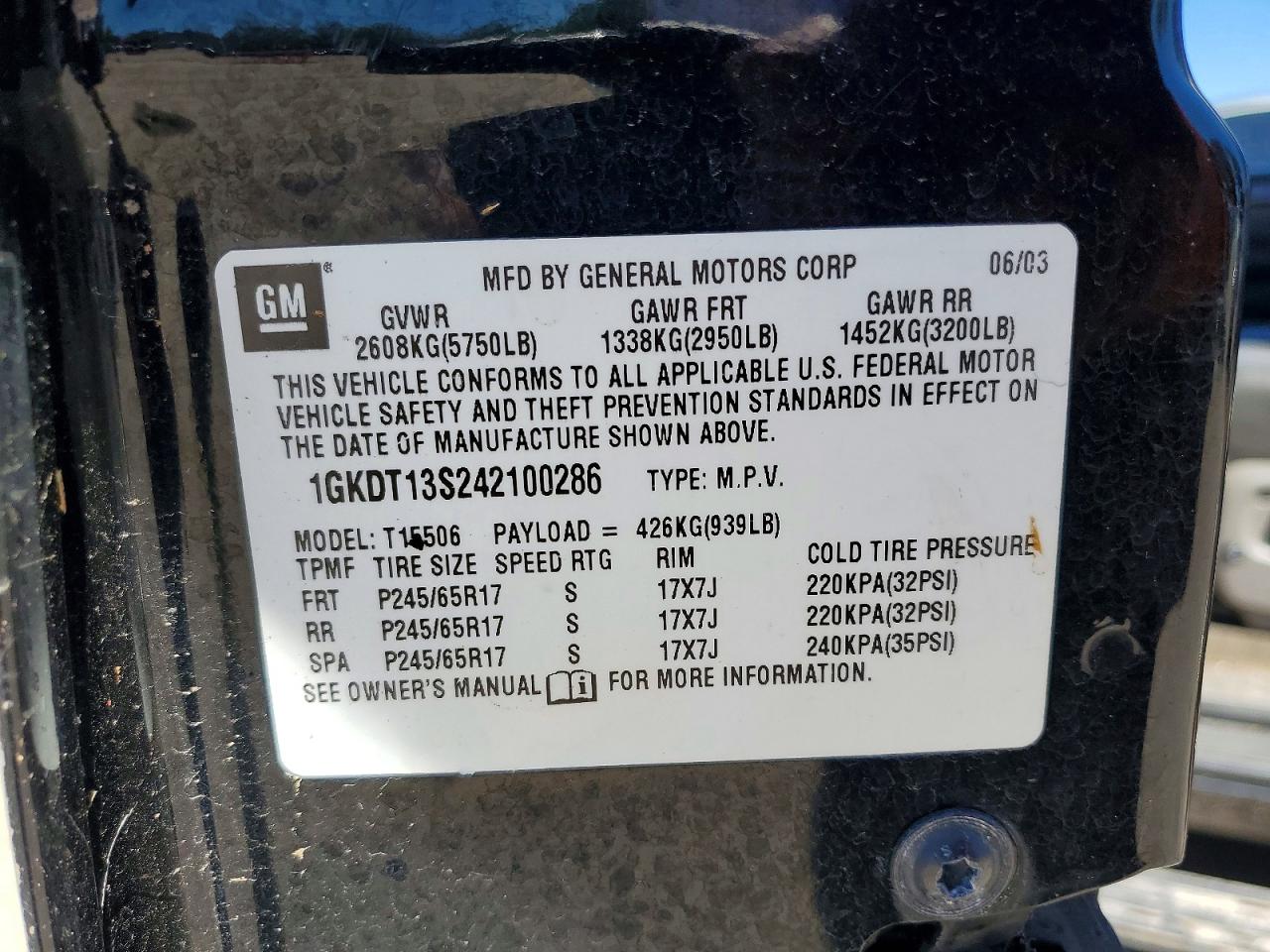 2004 Gmc Envoy Black vin: 1GKDT13S242100286