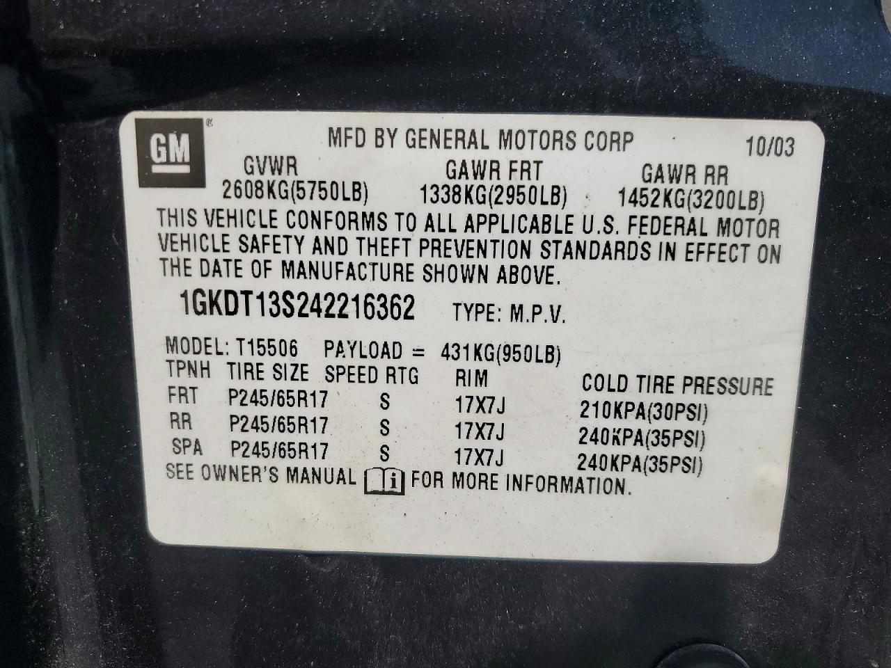 2004 Gmc Envoy Charcoal vin: 1GKDT13S242216362