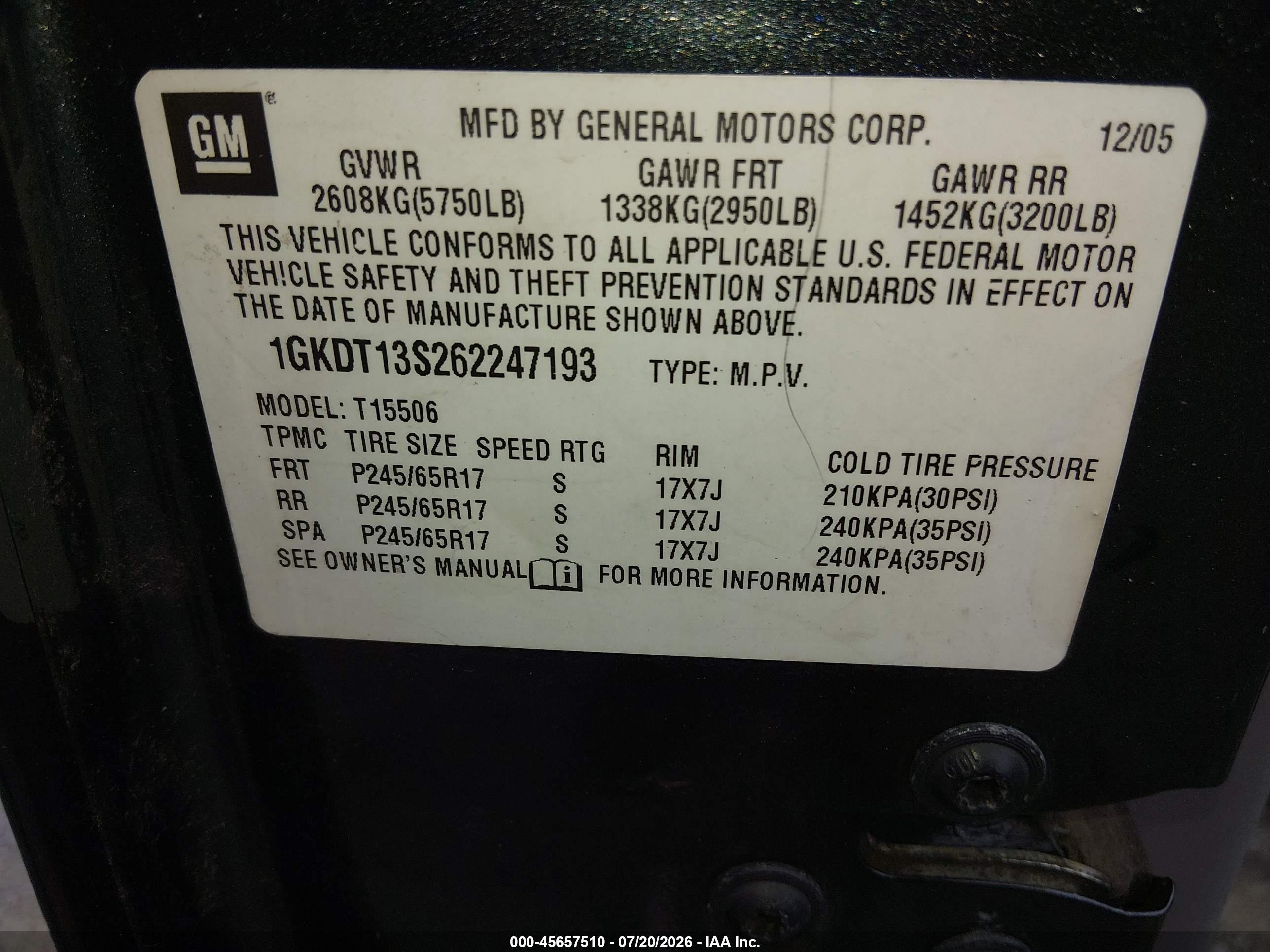 2006 Gmc Envoy Sle Gray vin: 1GKDT13S262247193