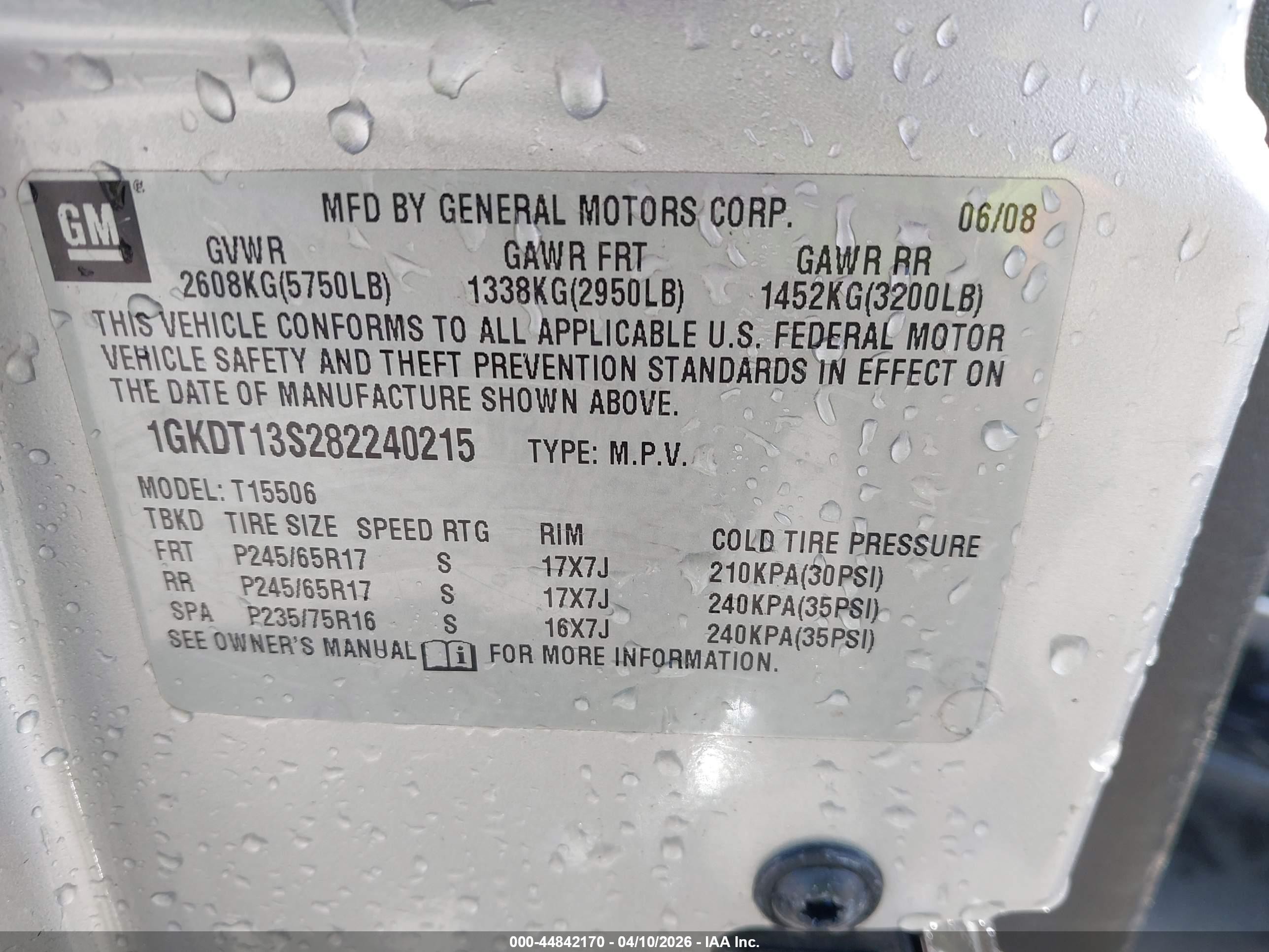 2008 Gmc Envoy Sle Серебряный vin: 1GKDT13S282240215