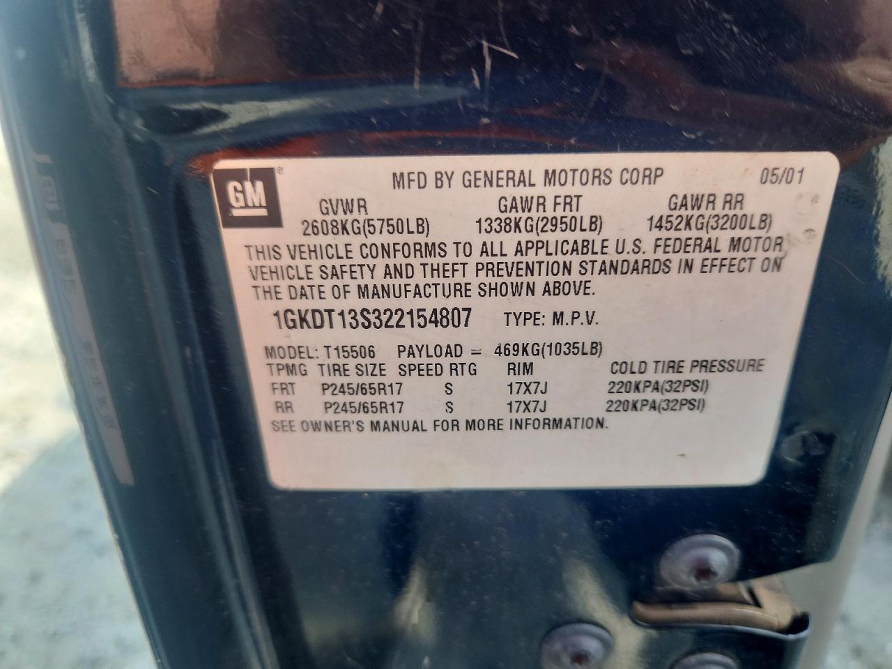 2002 Gmc Envoy Black vin: 1GKDT13S322154807