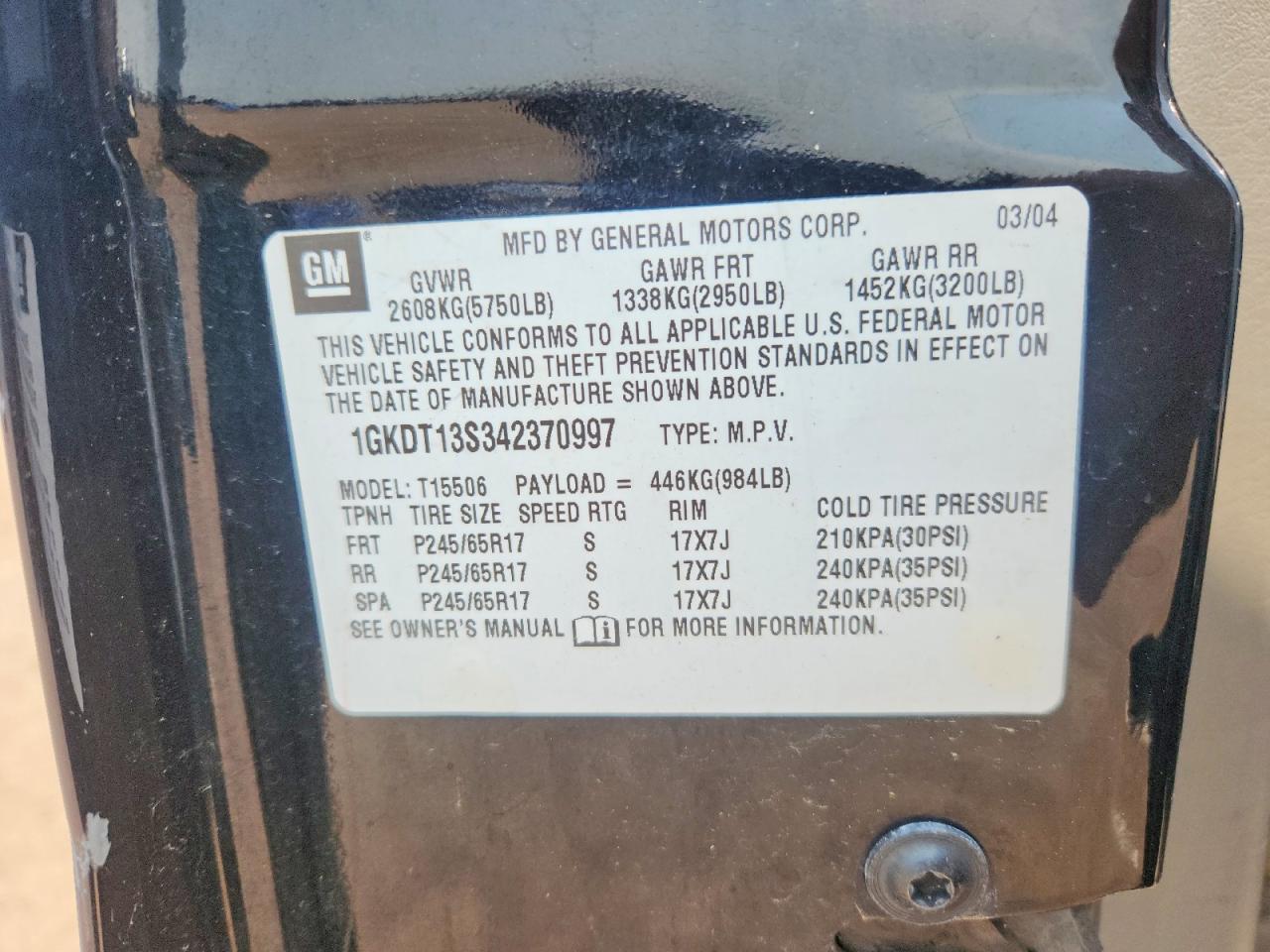 2004 Gmc Envoy Серый vin: 1GKDT13S342370997