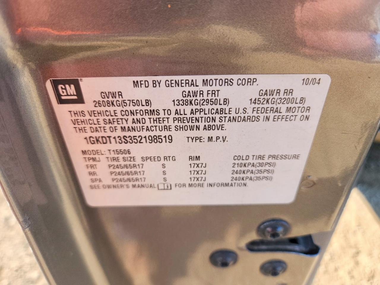 2005 Gmc Envoy Gray vin: 1GKDT13S352198519