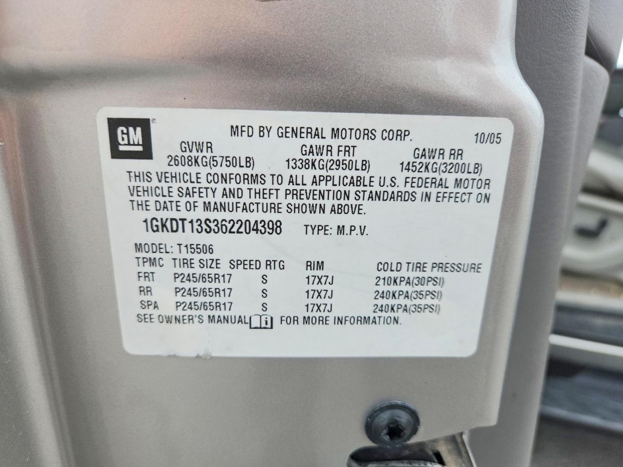 2006 Gmc Envoy Silver vin: 1GKDT13S362204398