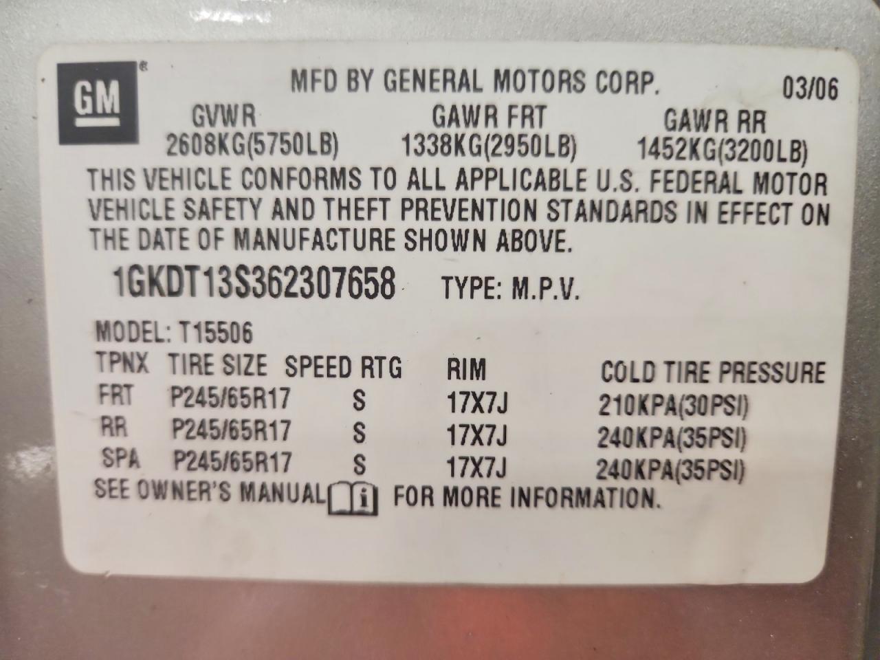 2006 Gmc Envoy Silver vin: 1GKDT13S362307658