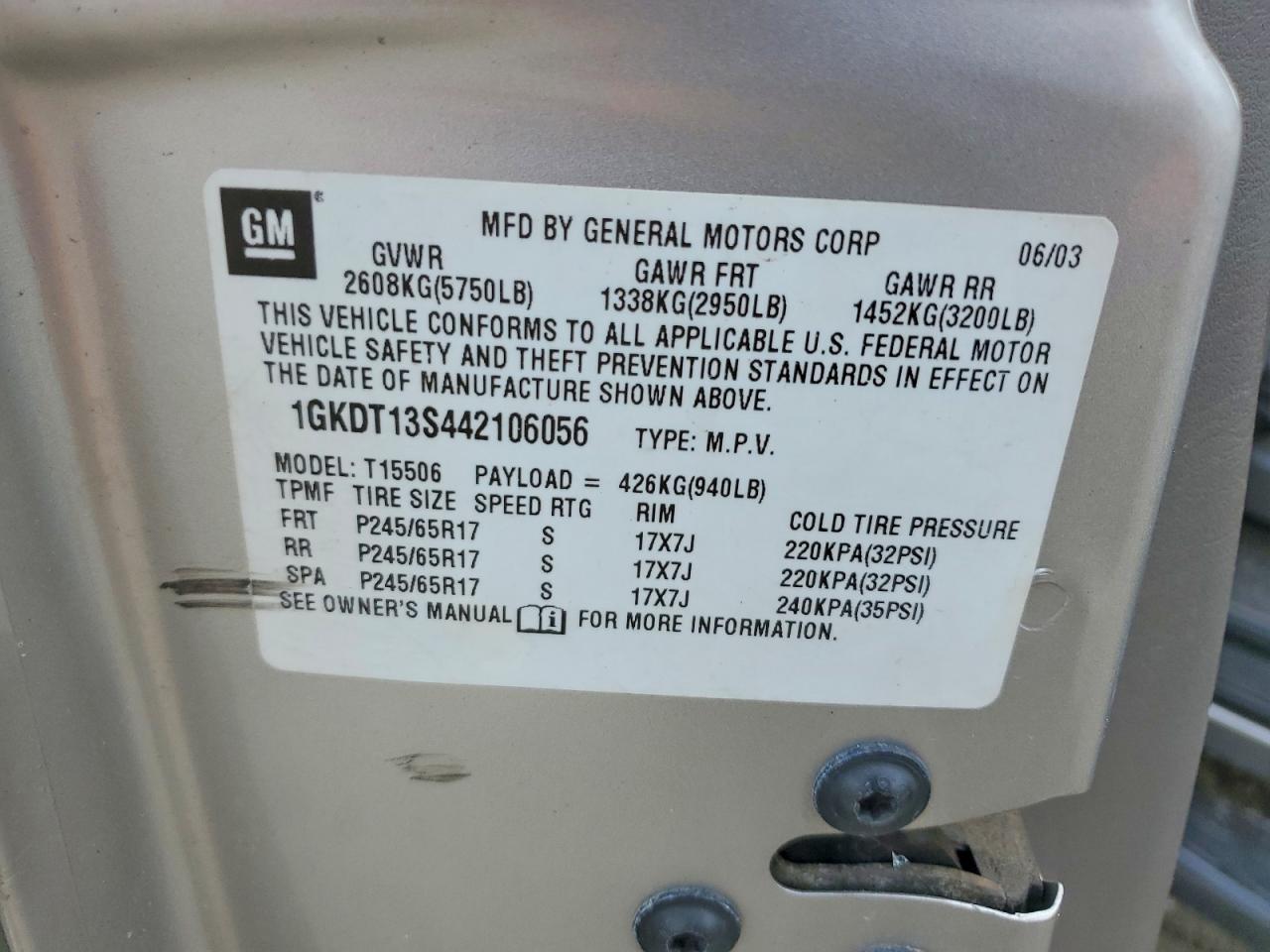 2004 Gmc Envoy Silver vin: 1GKDT13S442106056