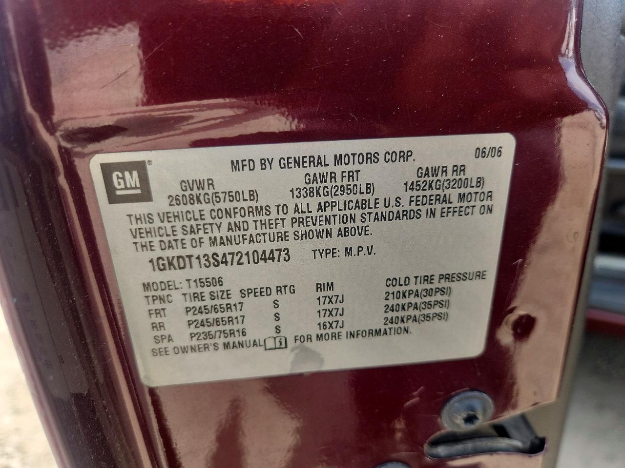 2007 Gmc Envoy Maroon vin: 1GKDT13S472104473
