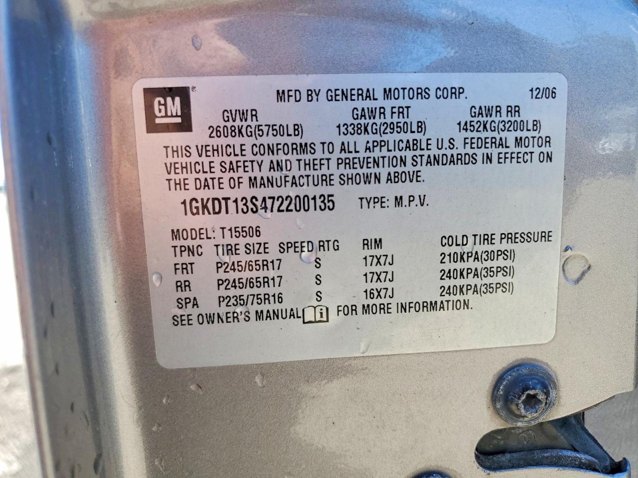 2007 Gmc Envoy Silver vin: 1GKDT13S472200135