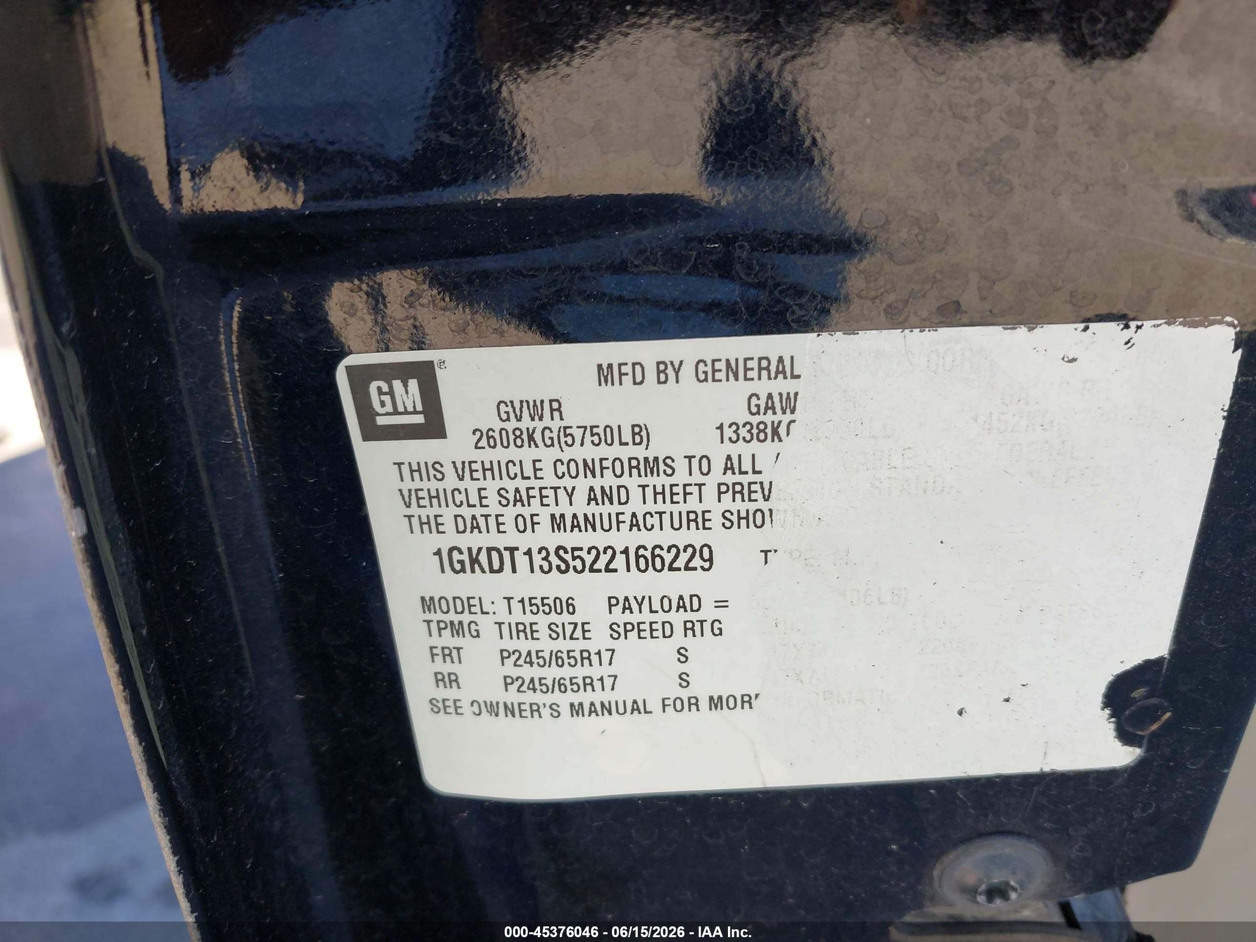 2002 Gmc Envoy Sle Black vin: 1GKDT13S522166229